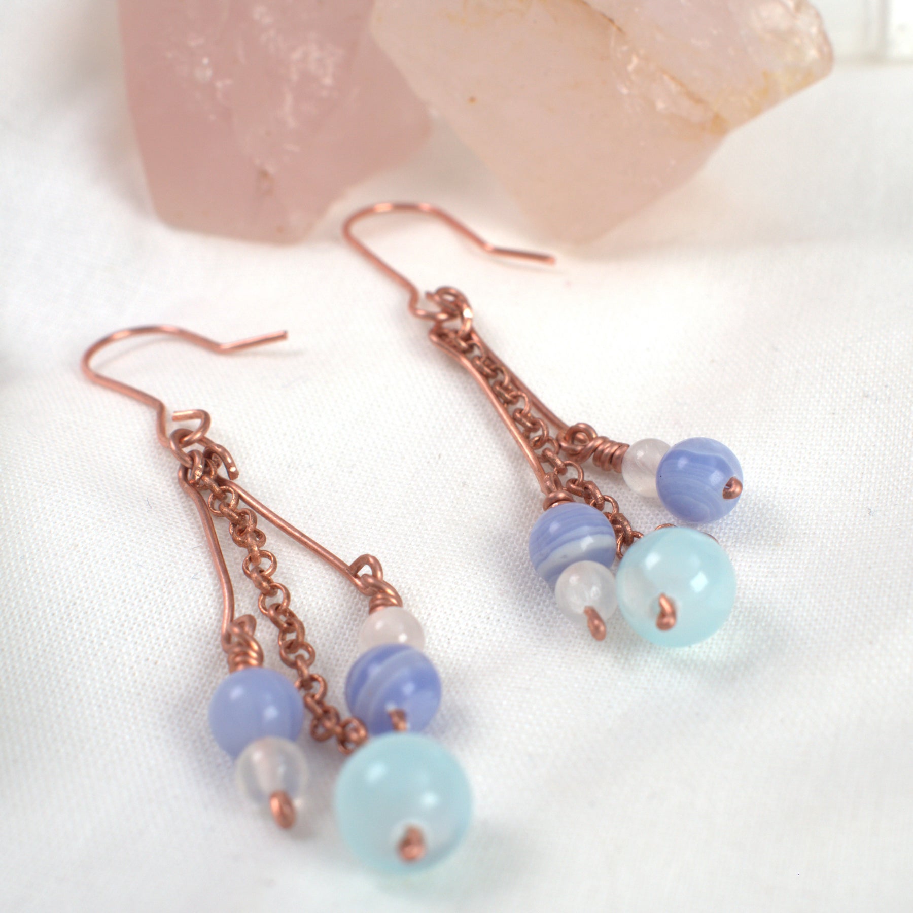 Dewdrop Cluster Earrings – Handmade Copper Earrings with Selenite & Gemstones