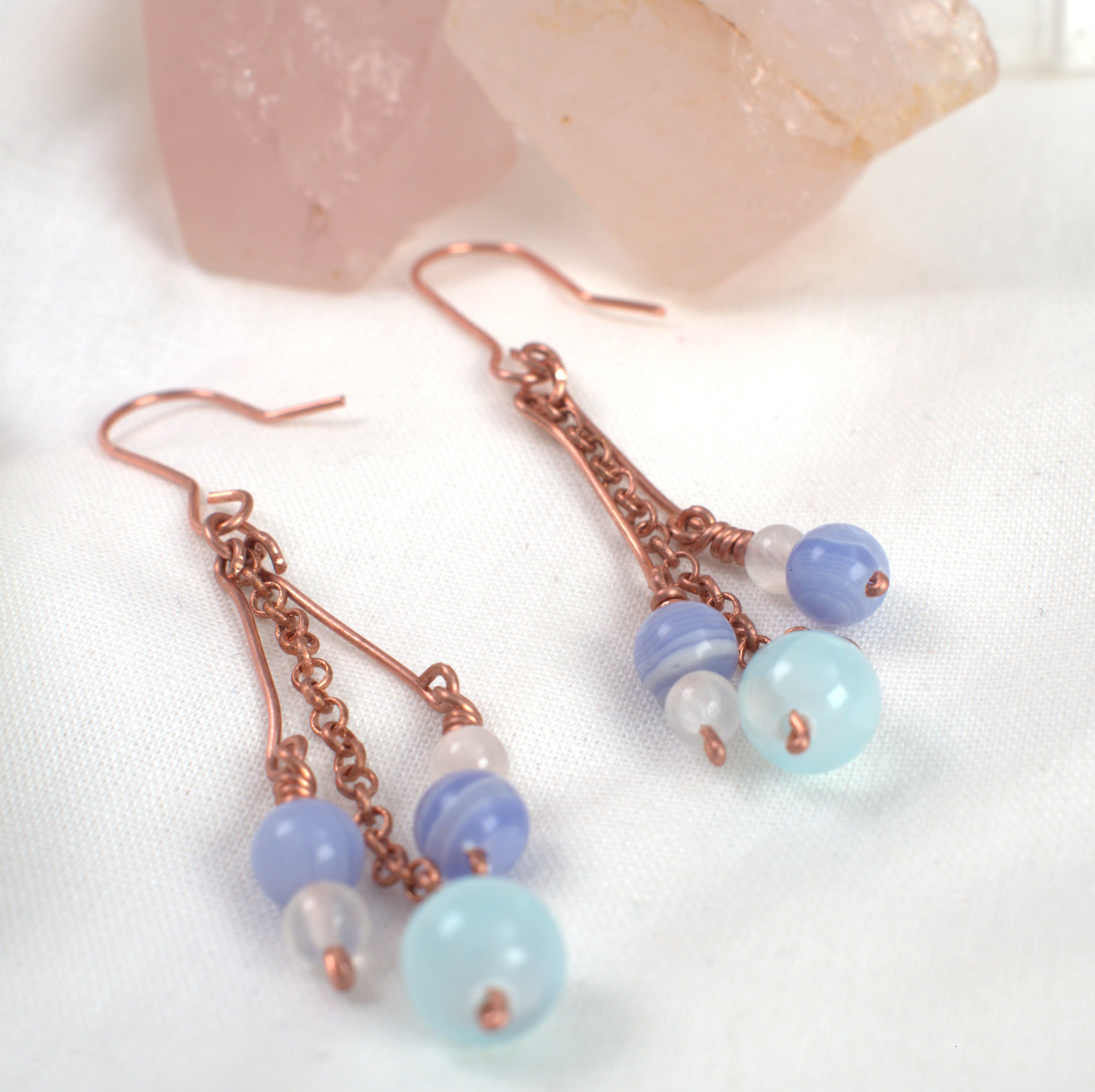 Dewdrop Cluster Earrings – Handmade Copper Earrings with Selenite & Gemstones