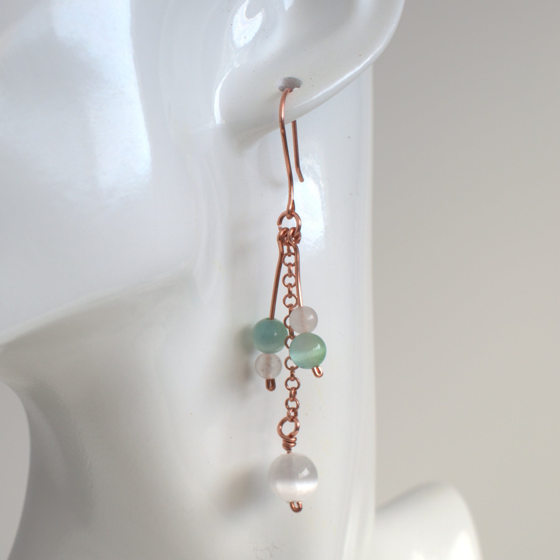 Dewdrop Cluster Earrings – Handmade Copper Earrings with Selenite & Gemstones