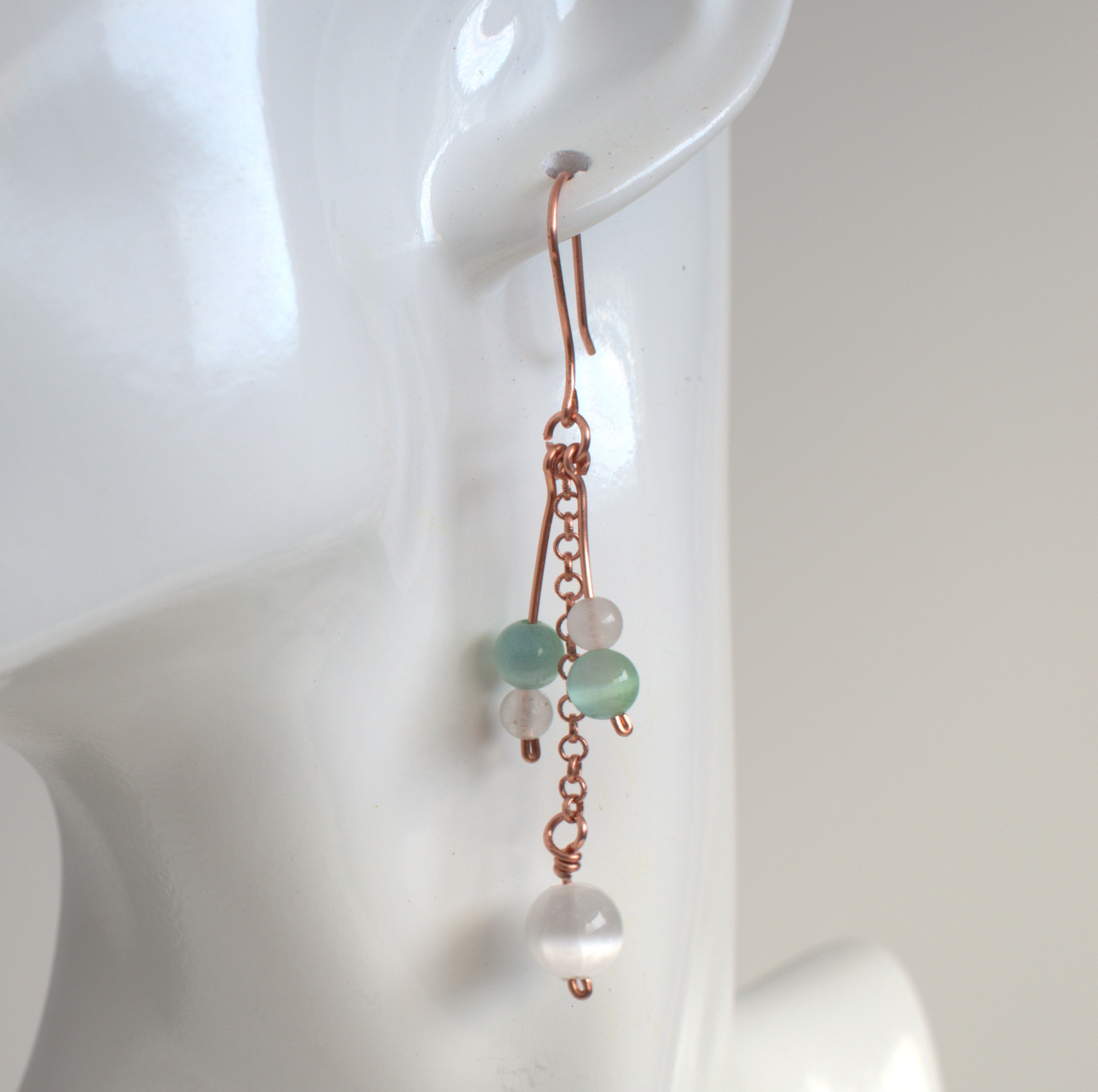 Dewdrop Cluster Earrings – Handmade Copper Earrings with Selenite & Gemstones