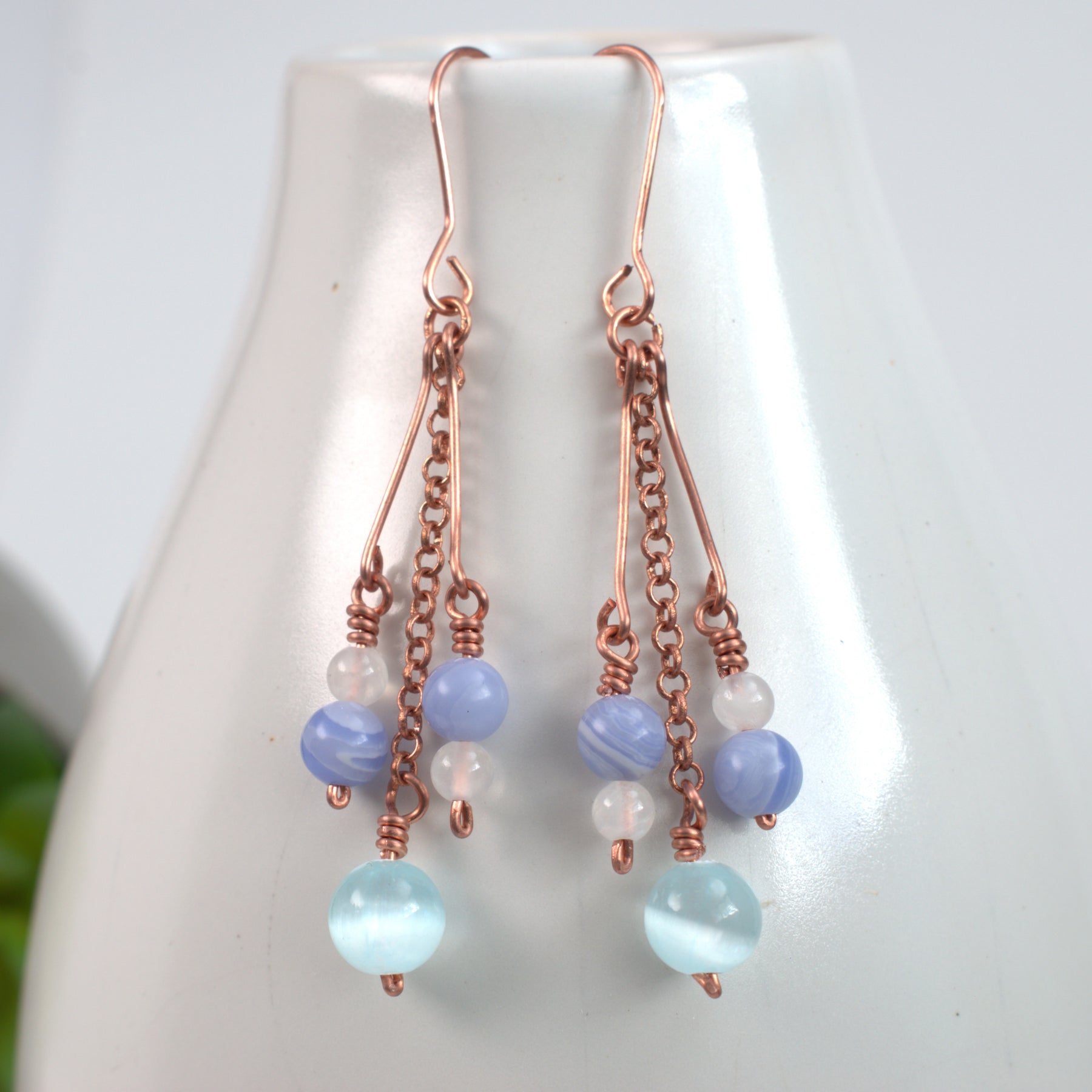 Dewdrop Cluster Earrings – Handmade Copper Earrings with Selenite & Gemstones