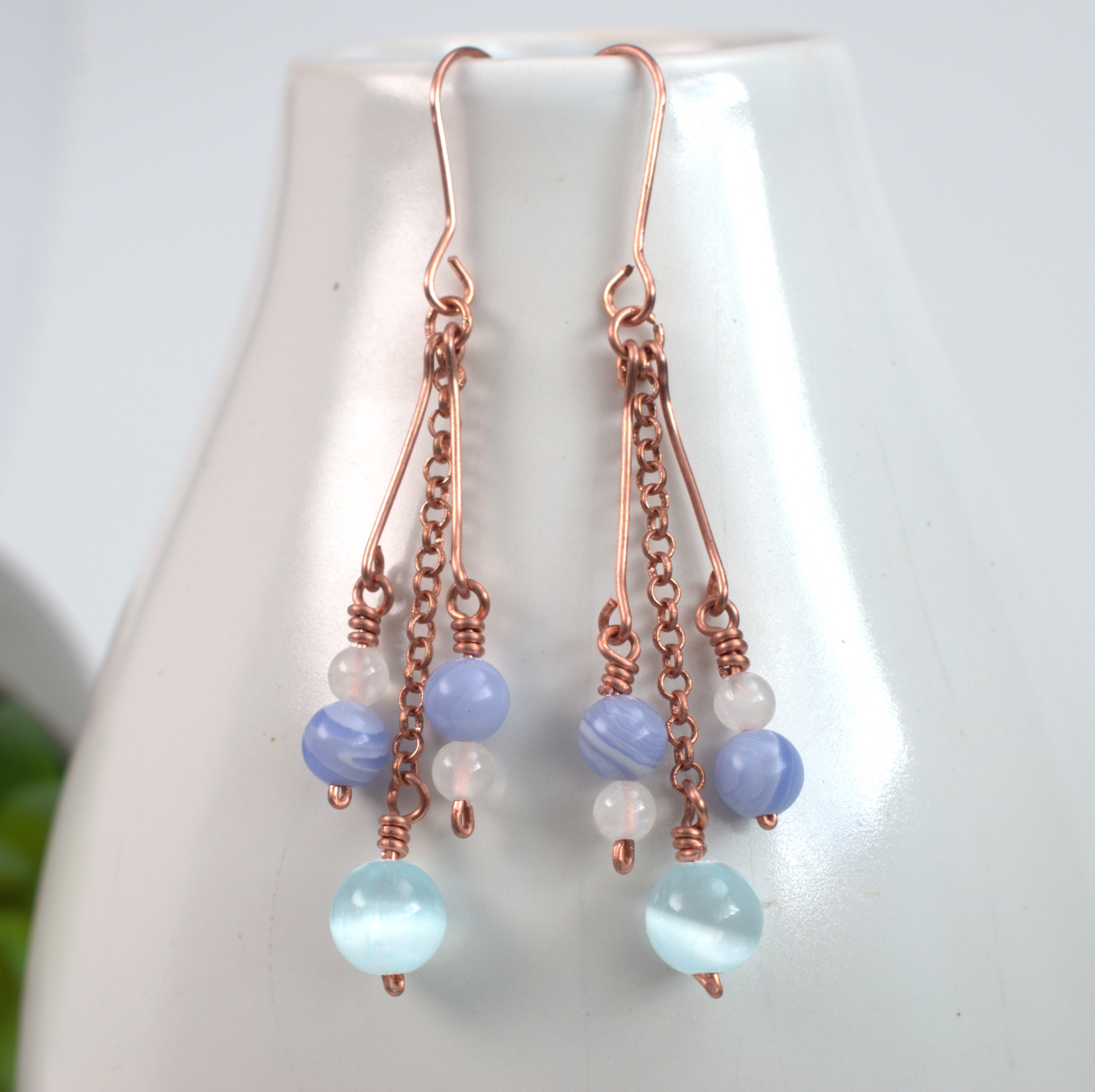 Dewdrop Cluster Earrings – Handmade Copper Earrings with Selenite & Gemstones