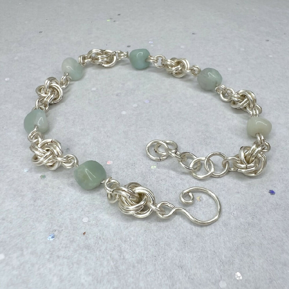 Silver plated love knots amazonite bracelet display