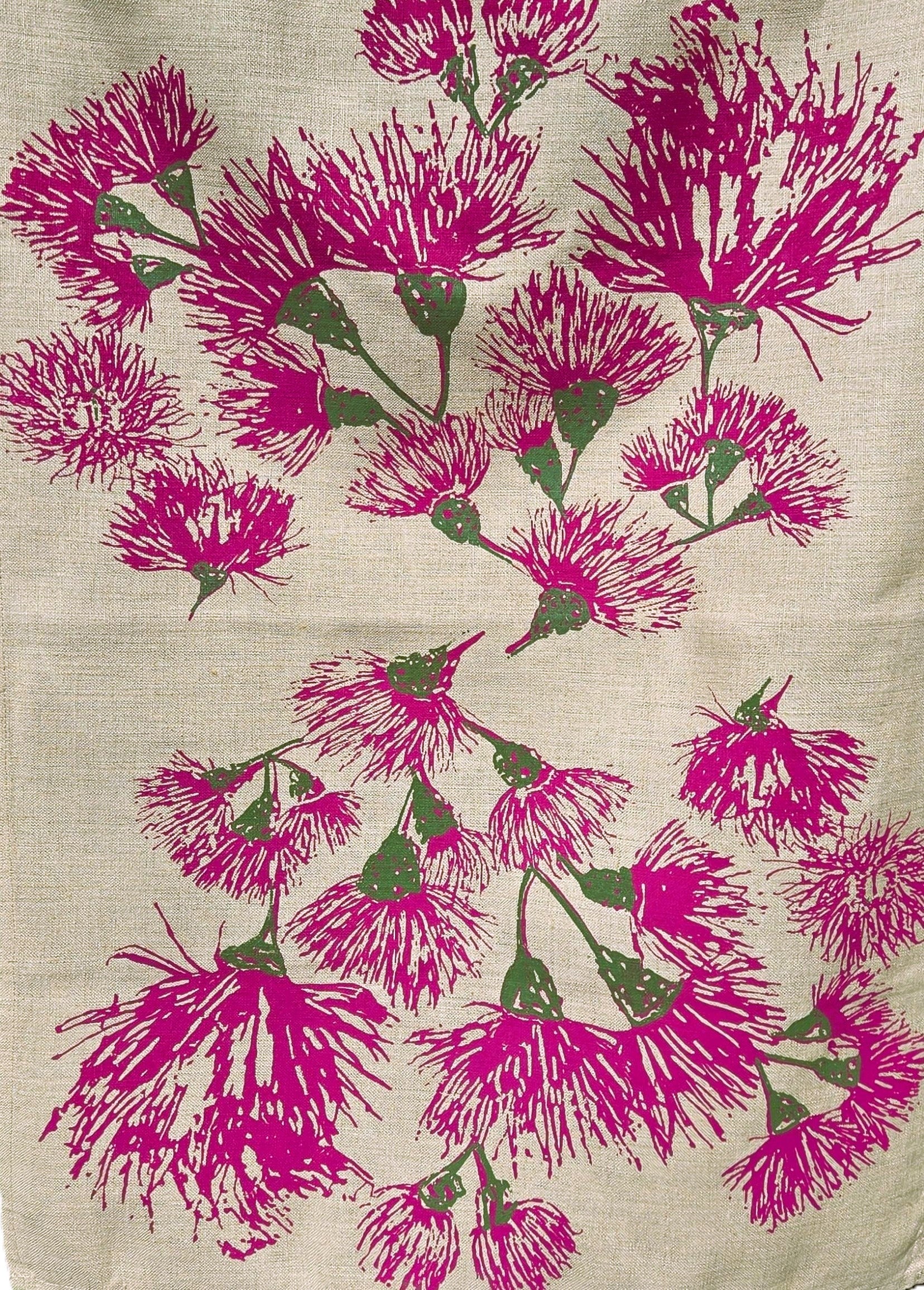 Hand Screen Printed Linen Tea Towels-Eucalypt Blossoms