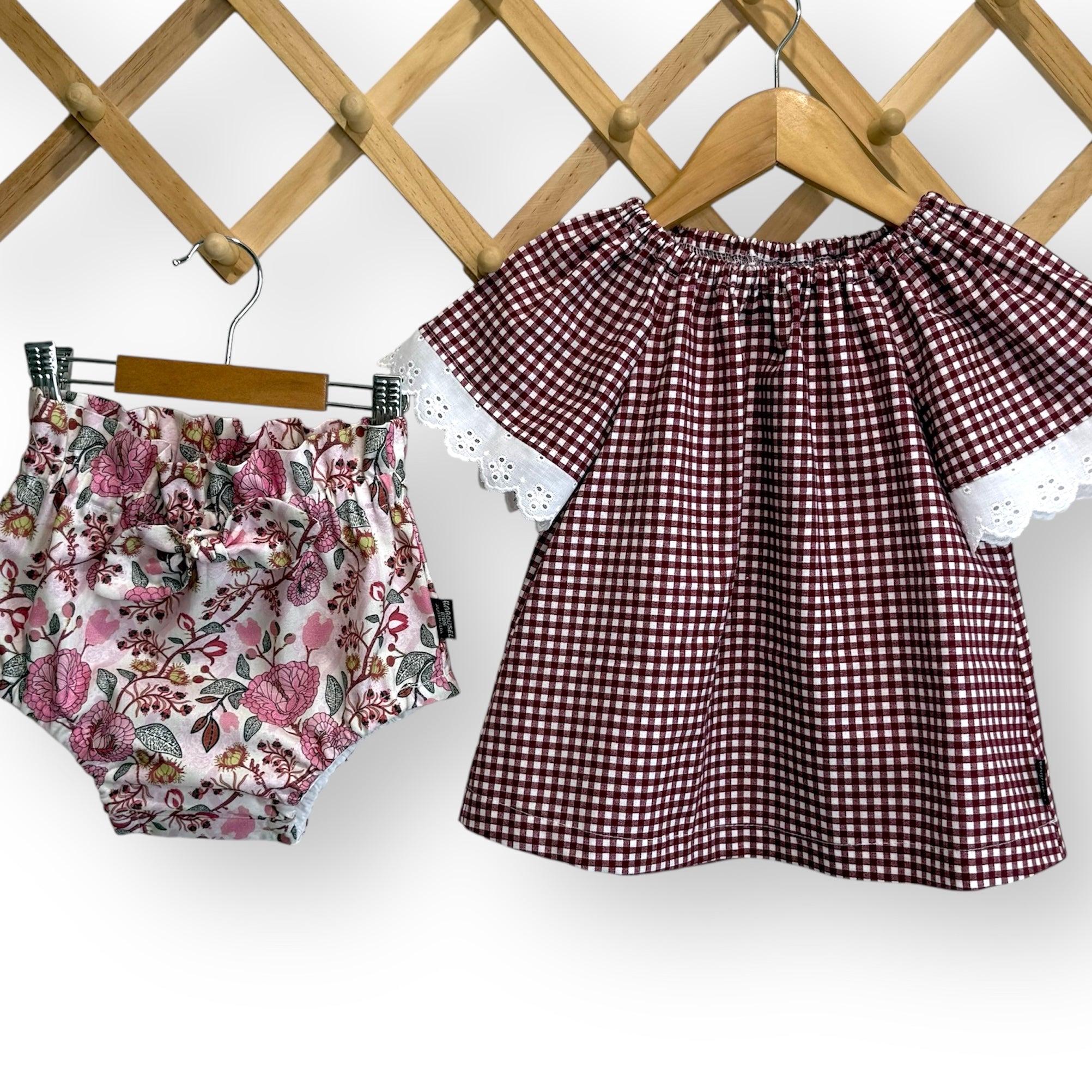 SIZE 2 Gingham Blouse and Floral High Waisted Panties SET