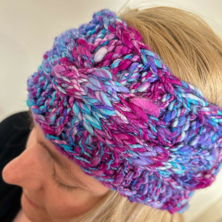 Hand Knitted Wool Headband - Blueberry Crush