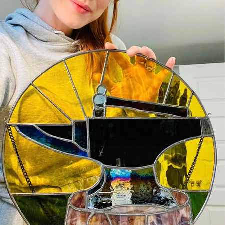 Stained glass blacksmiths anvil panel