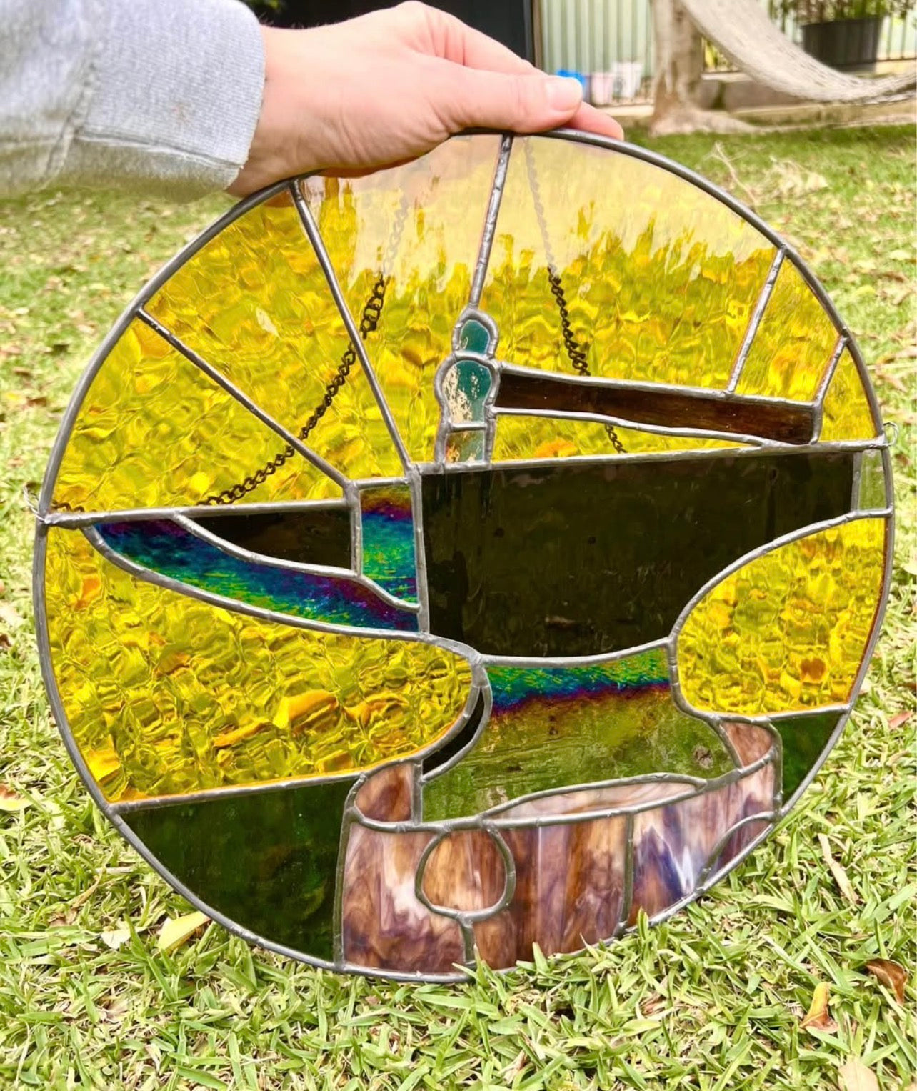 Stained glass blacksmiths anvil panel