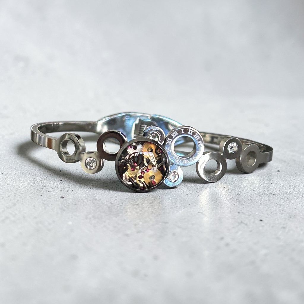 Steampunk Ladies watch parts hinged bangle