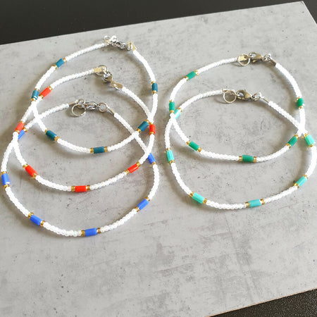 Dainty Glass Bar & Seed beaded bracelets