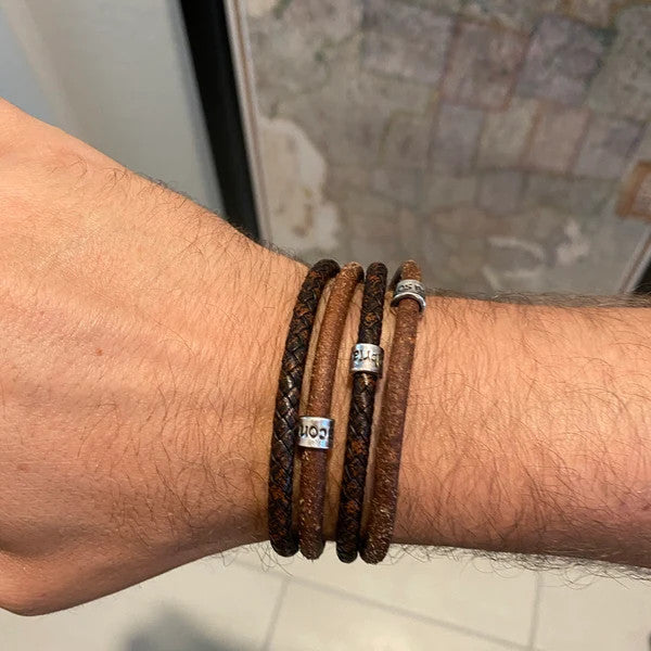4 Cord Silver Bead Leather Wrap  - personalised
