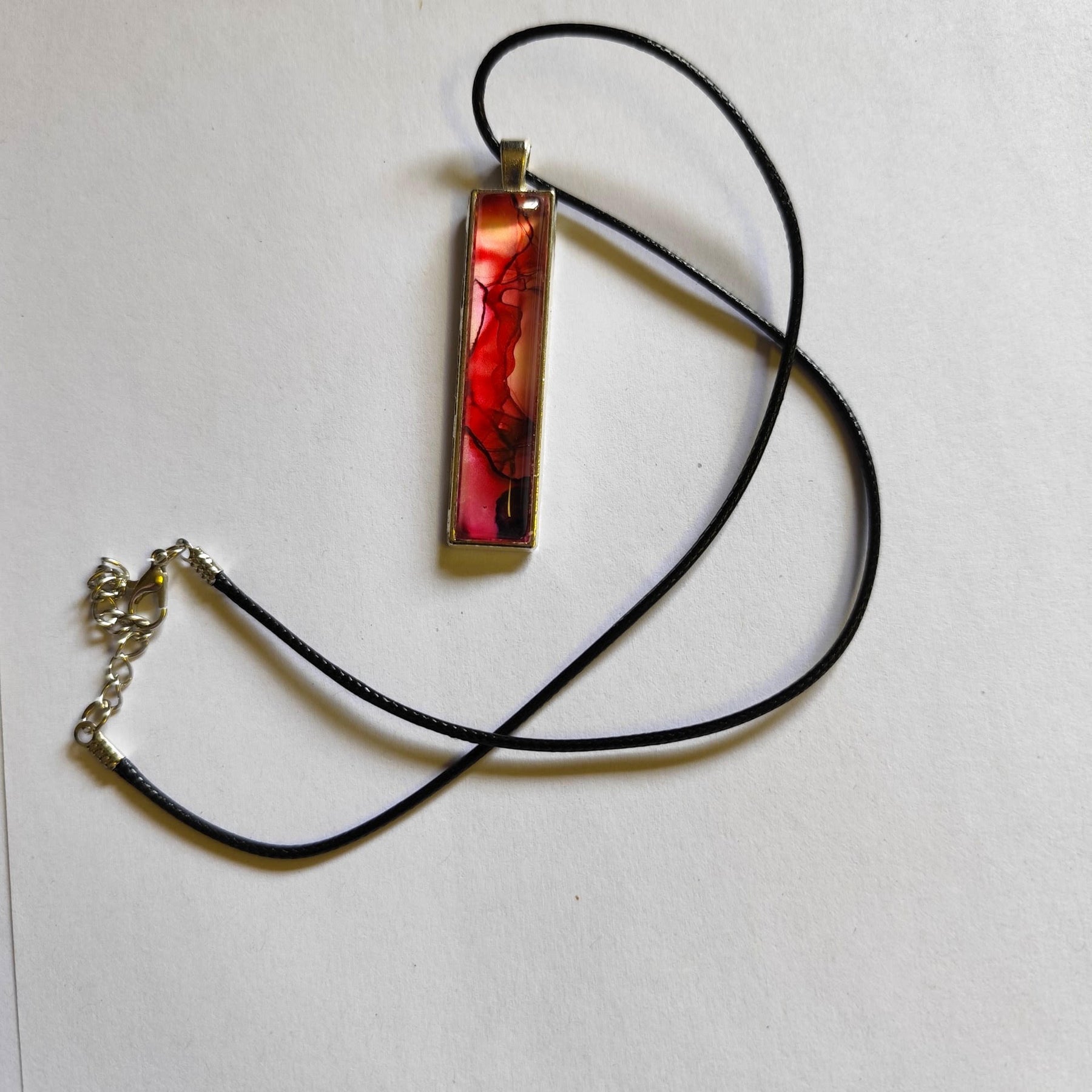 Red Alcohol Ink Pendant Necklace, Wearable Original Painting