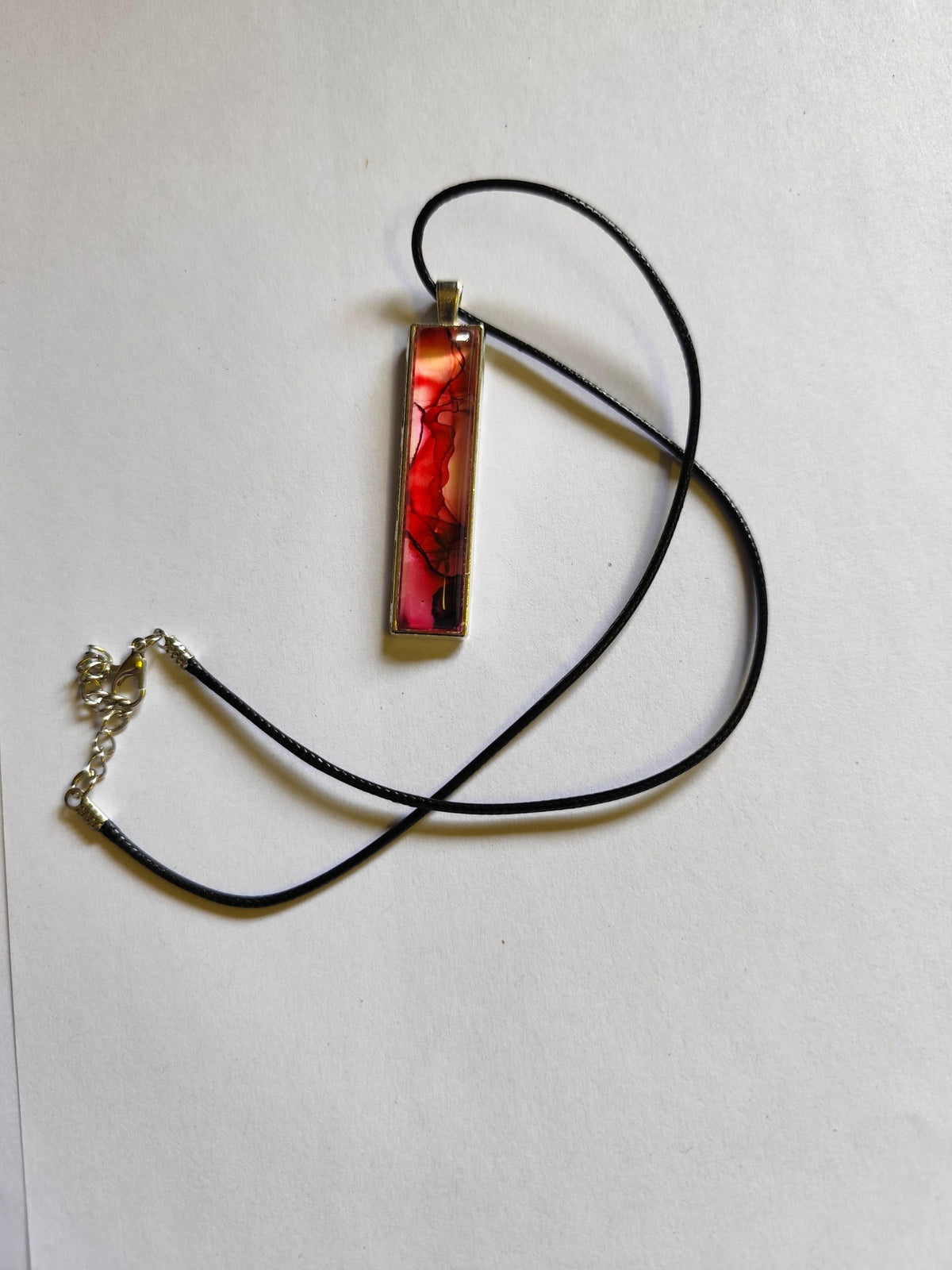 Red Alcohol Ink Pendant Necklace, Wearable Original Painting