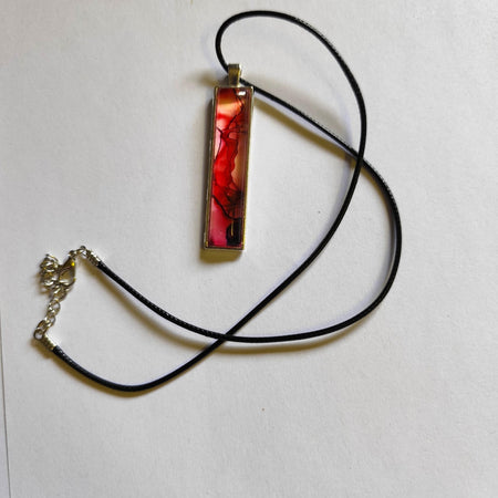 Red Alcohol Ink Pendant Necklace, Wearable Original Painting
