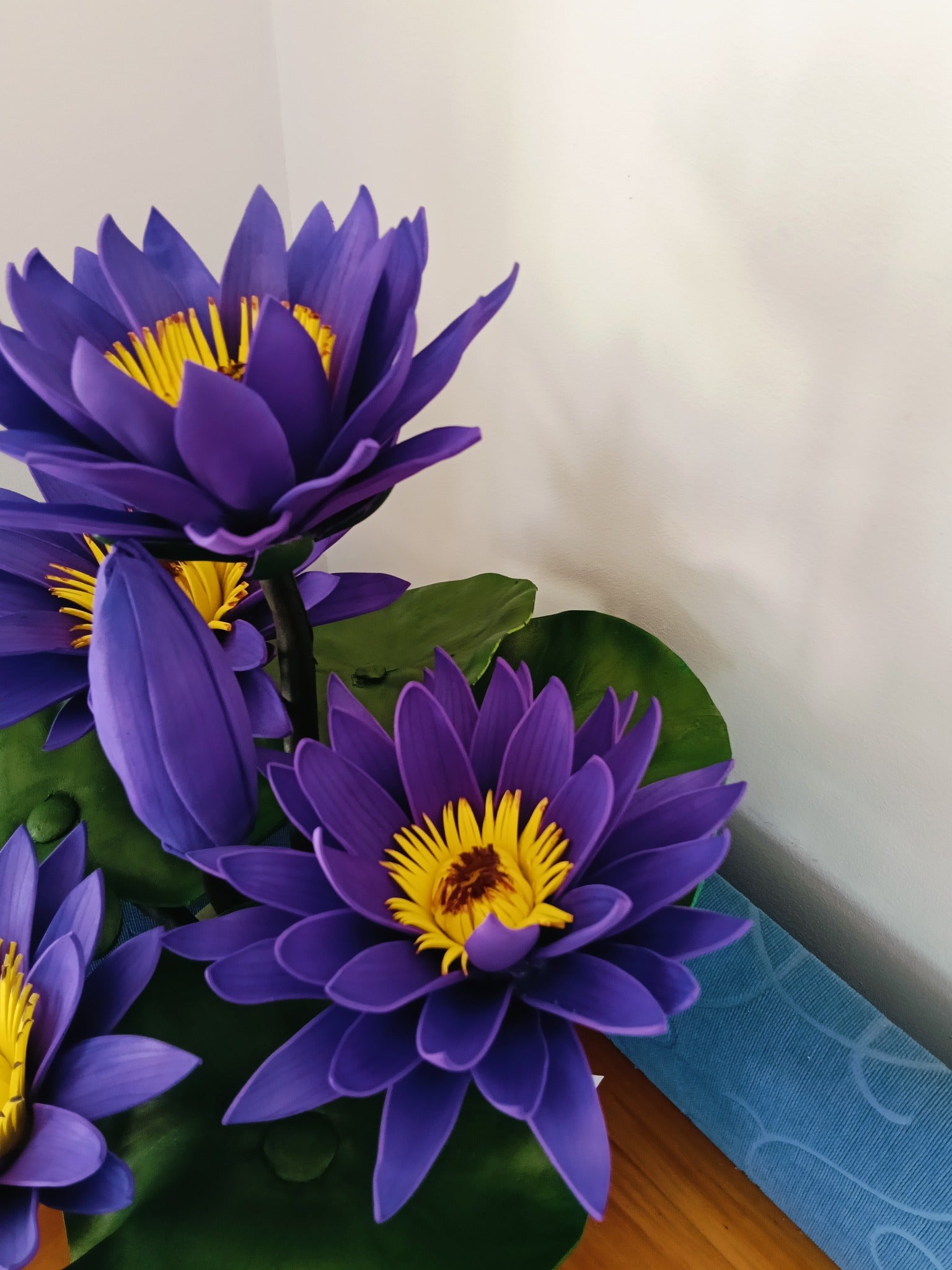 Purple Water Lily Flower Arrangement | Artificial Floral Décor | Pot Not Included