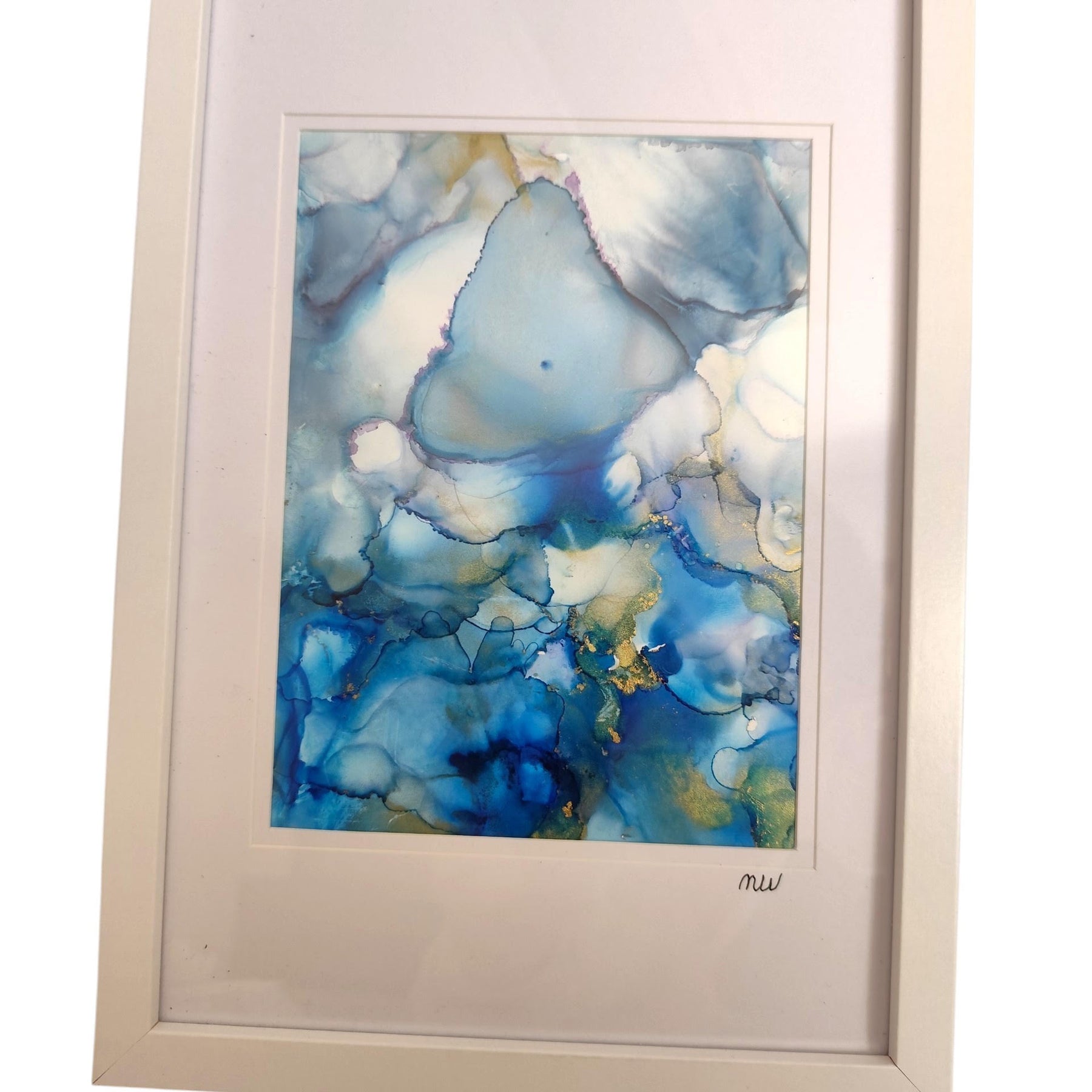 Blue Alcohol Ink Painting – Framed Wall Art