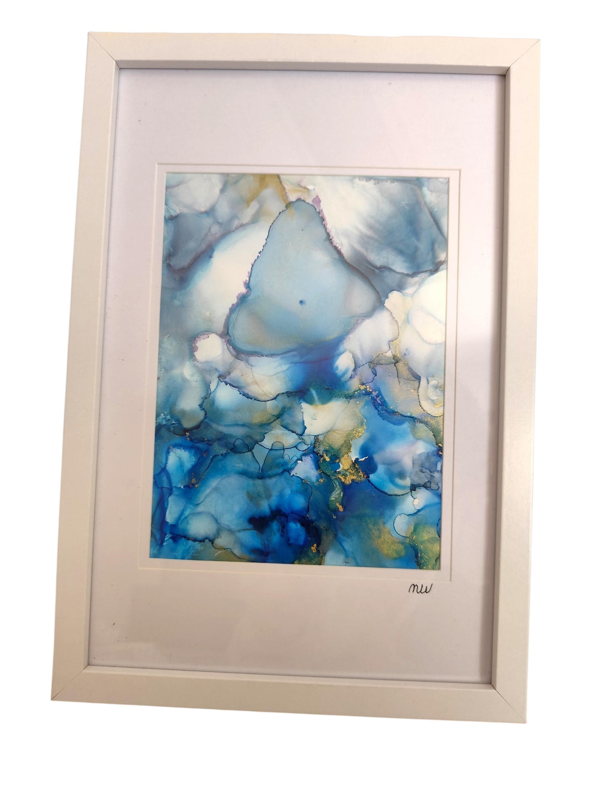 Blue Alcohol Ink Painting – Framed Wall Art