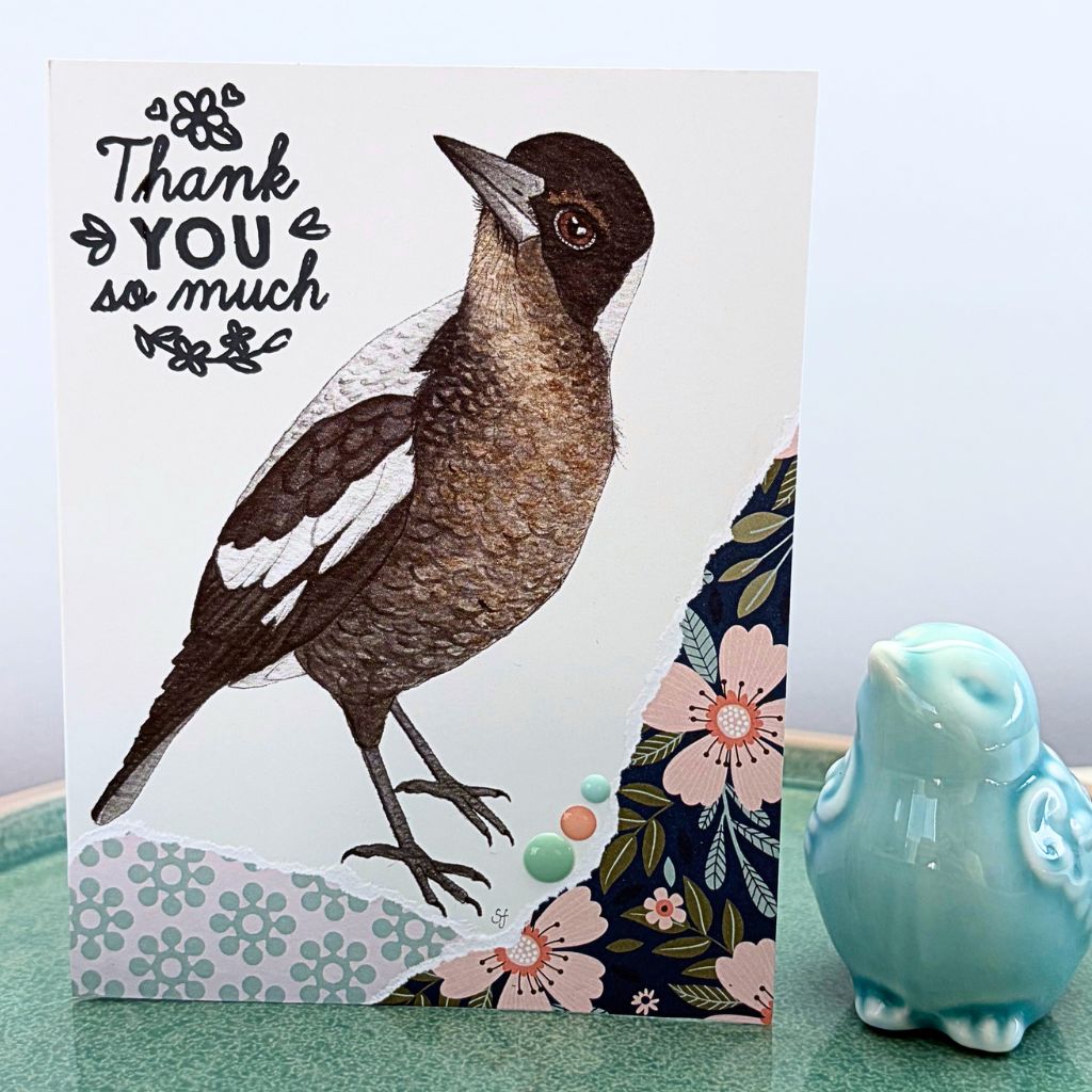 Young magpie "Thank you so much" card