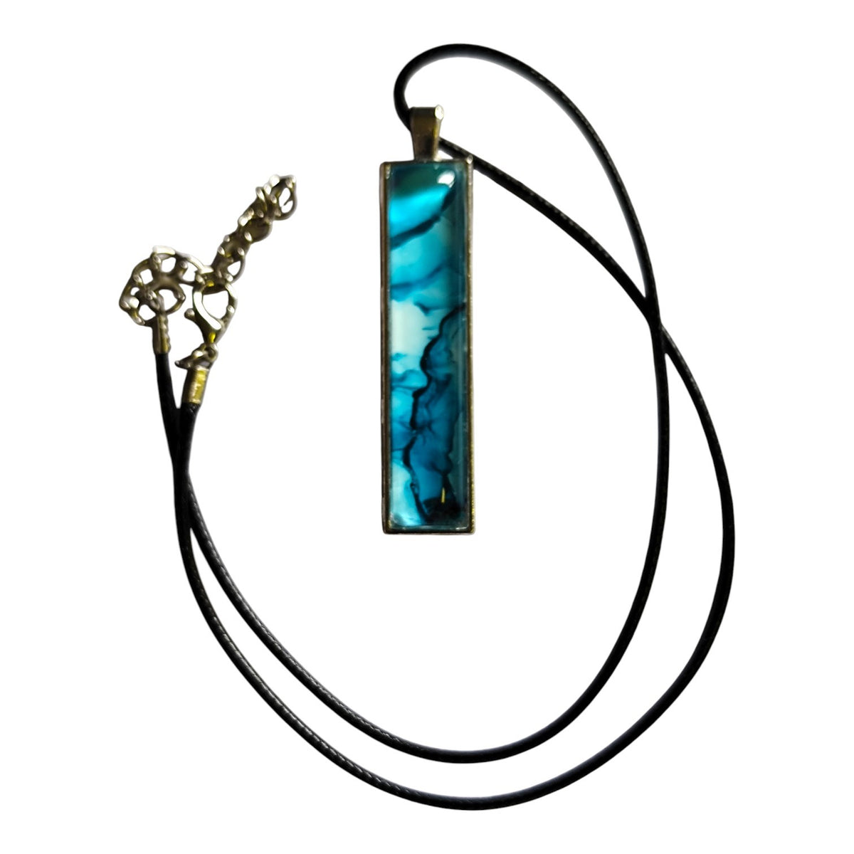 Teal Alcohol Ink Pendant Necklace – Wearable Art