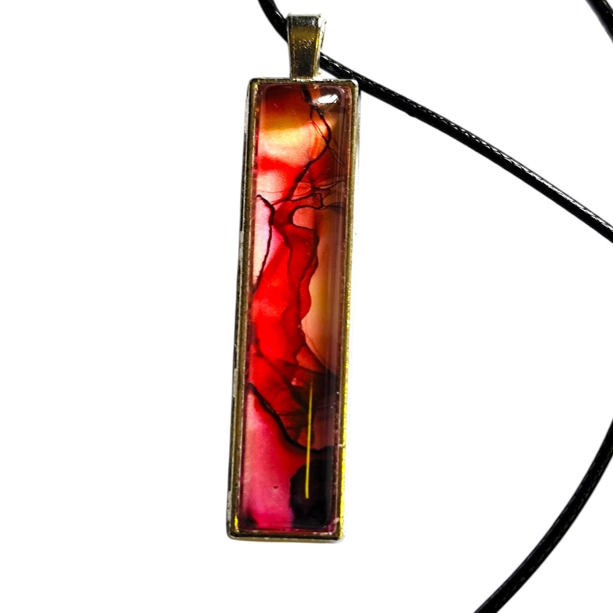 Red Alcohol Ink Pendant Necklace, Wearable Original Painting