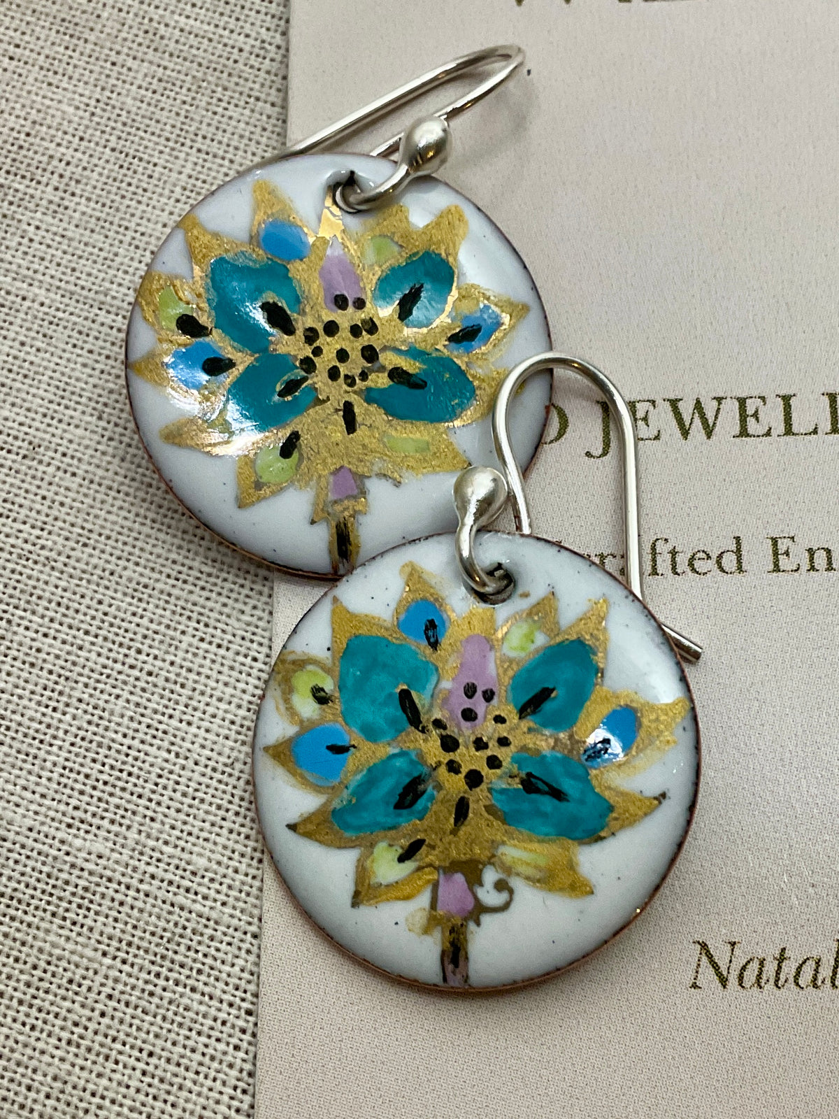 Flowers. Hand painted enamel earrings. 2 designs