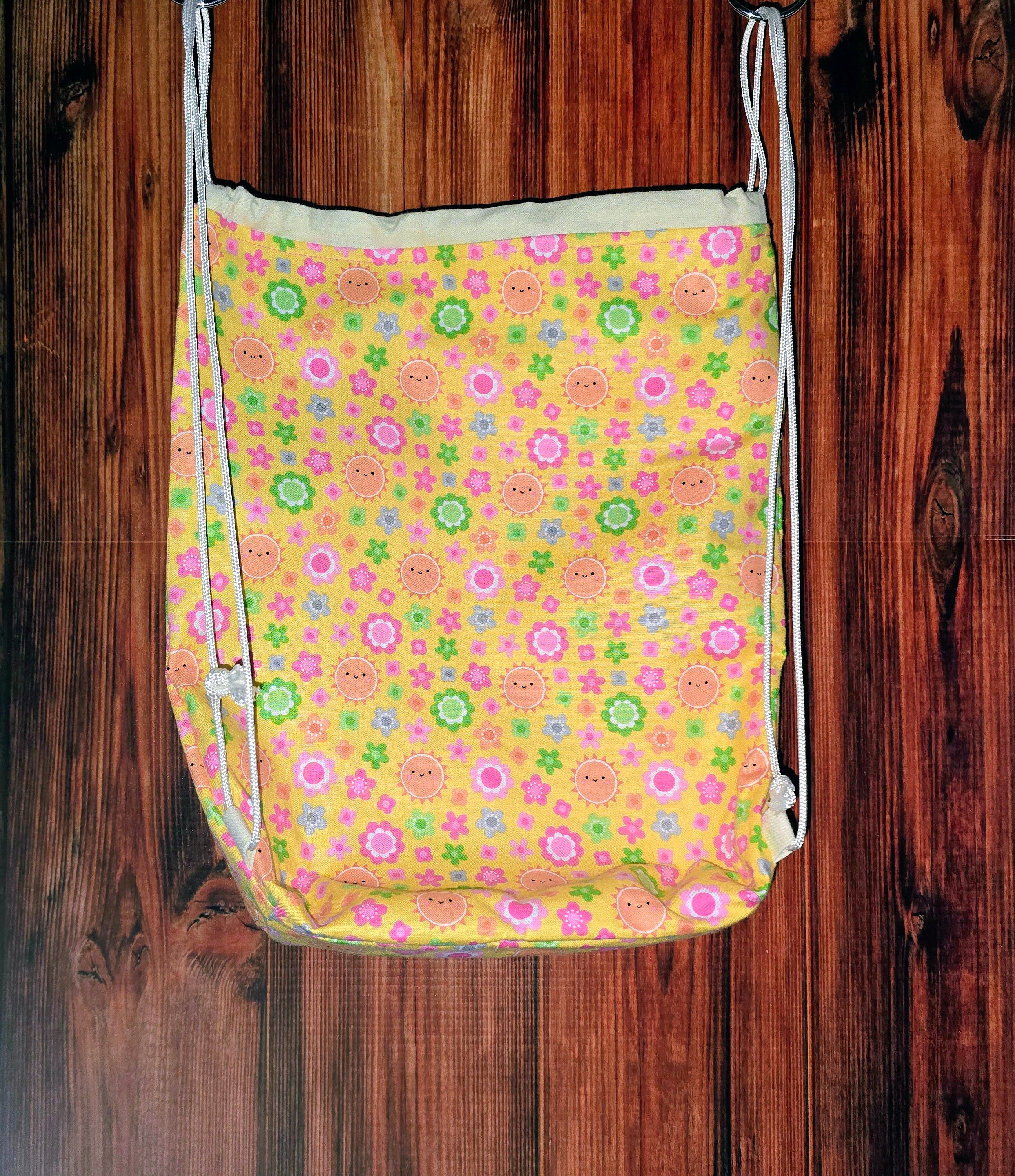 Handmade | Sunshine flowers | Drawstring | Library Bag |