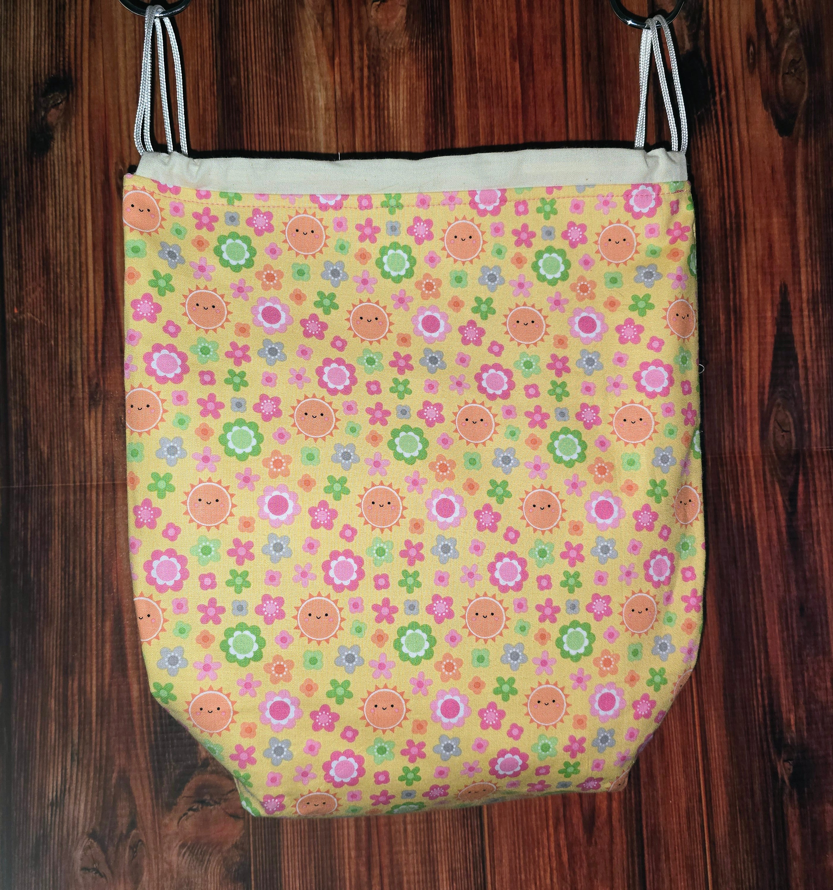 Handmade | Sunshine flowers | Drawstring | Library Bag |