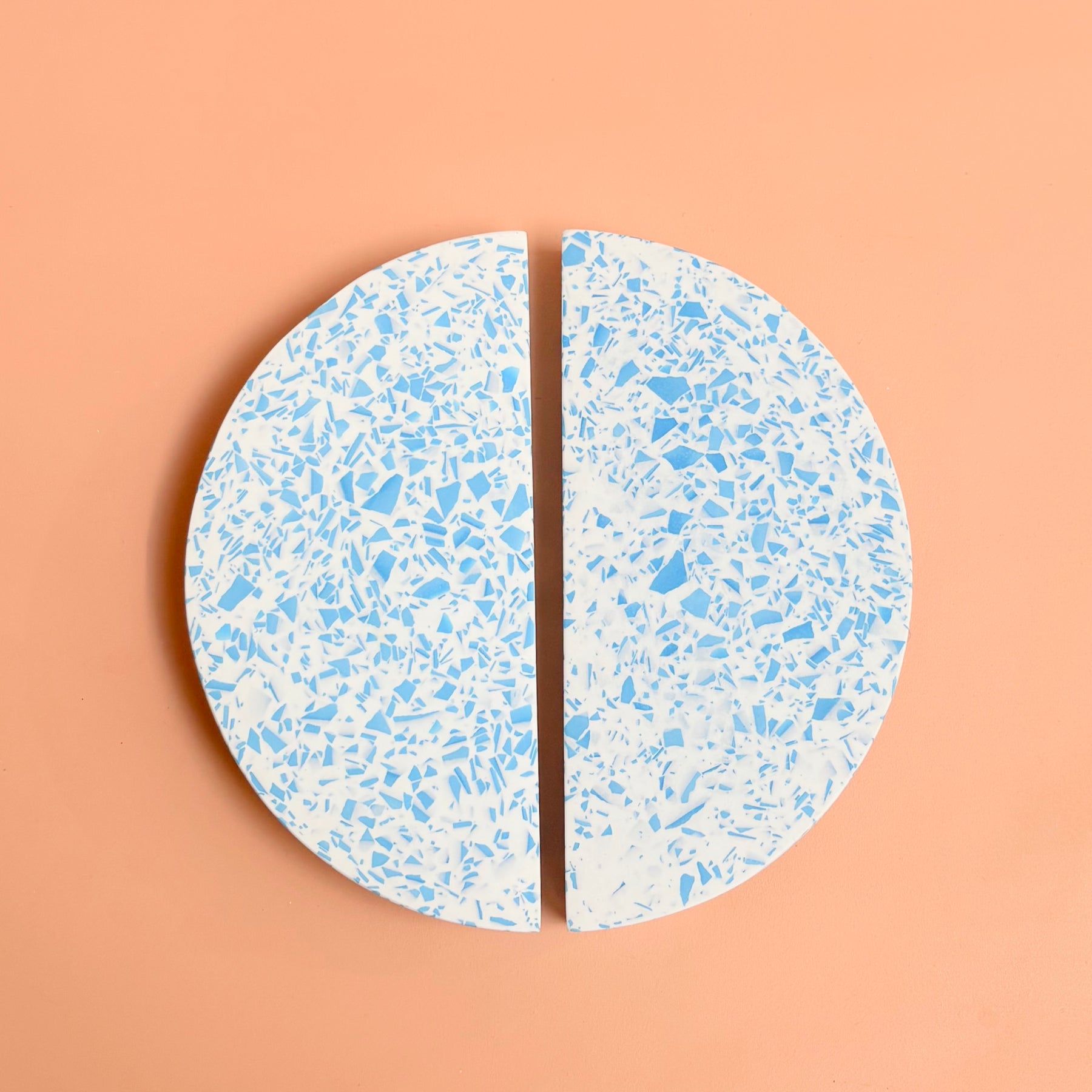 Large Semi-Circle Handle in Blue & White Terrazzo Resin