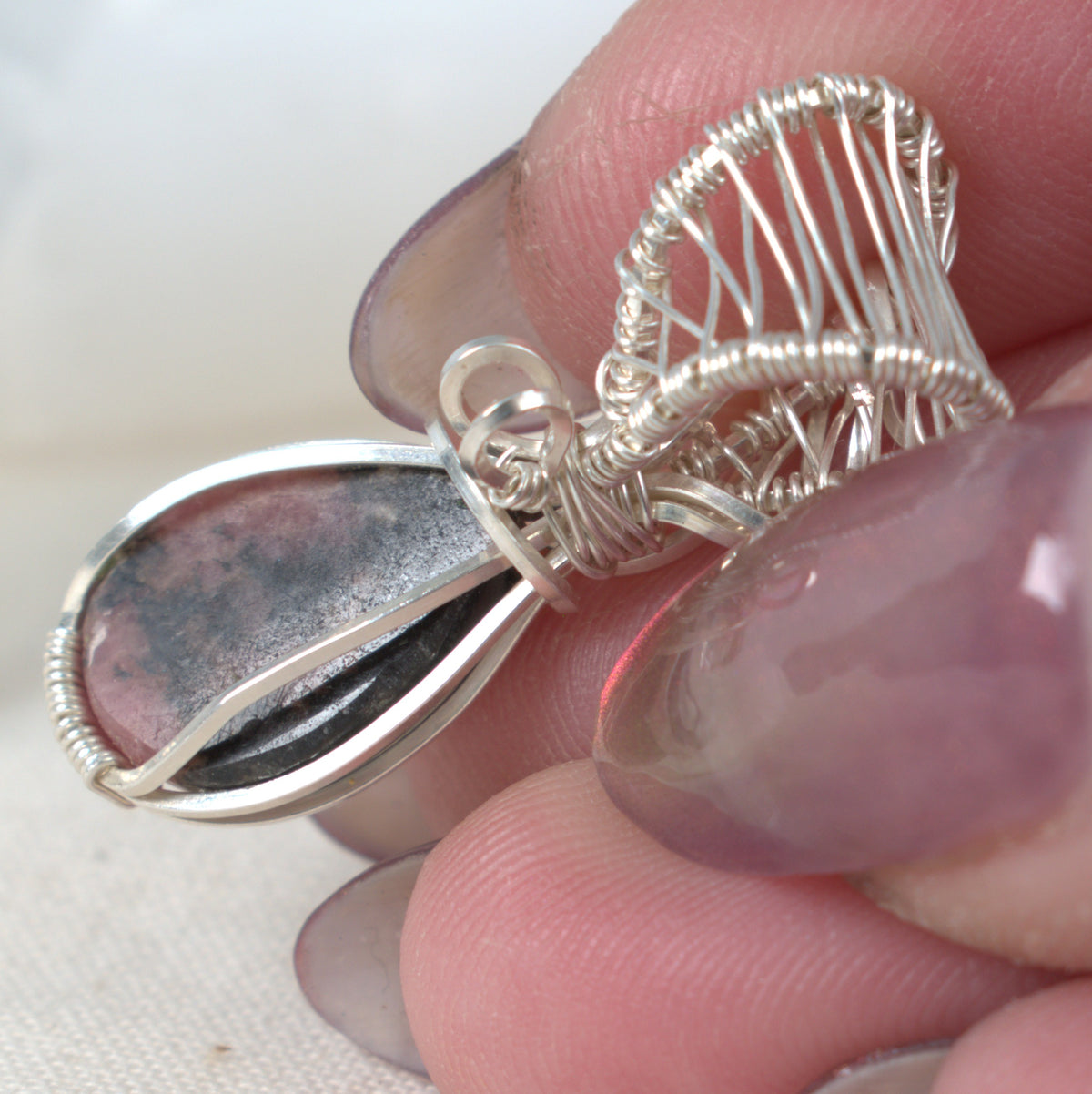 Wire Wrapped Rhodonite Keepsake Pendant