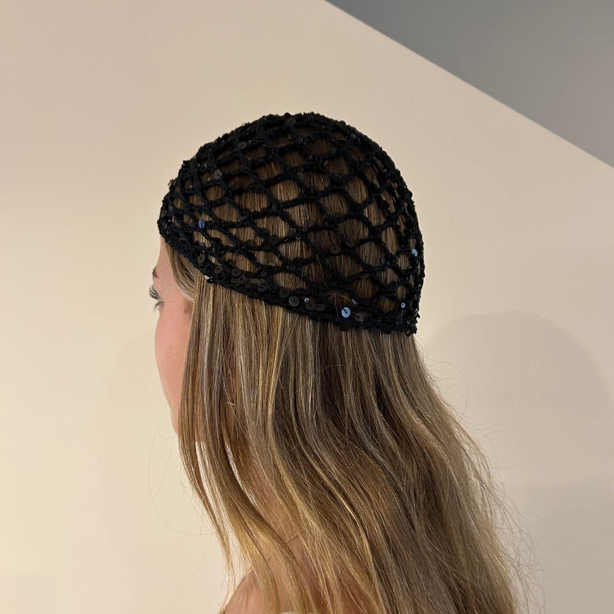 Black with Black Sequin Crochet Wave Hat