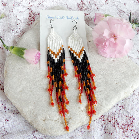 White, Ginger, and Red Fringe Earrings