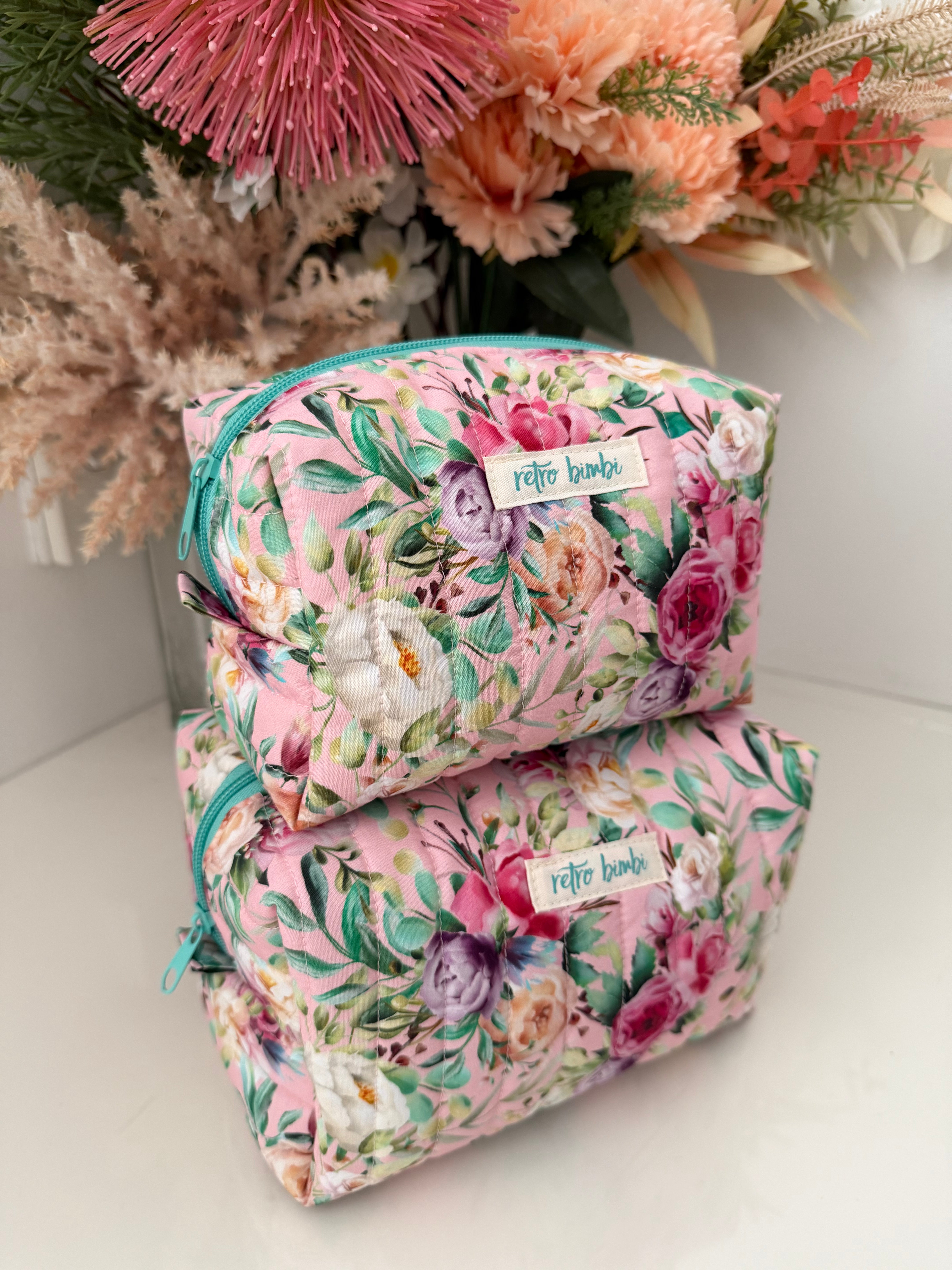 Floral Boxy Zipper Pouch - Pink Floral