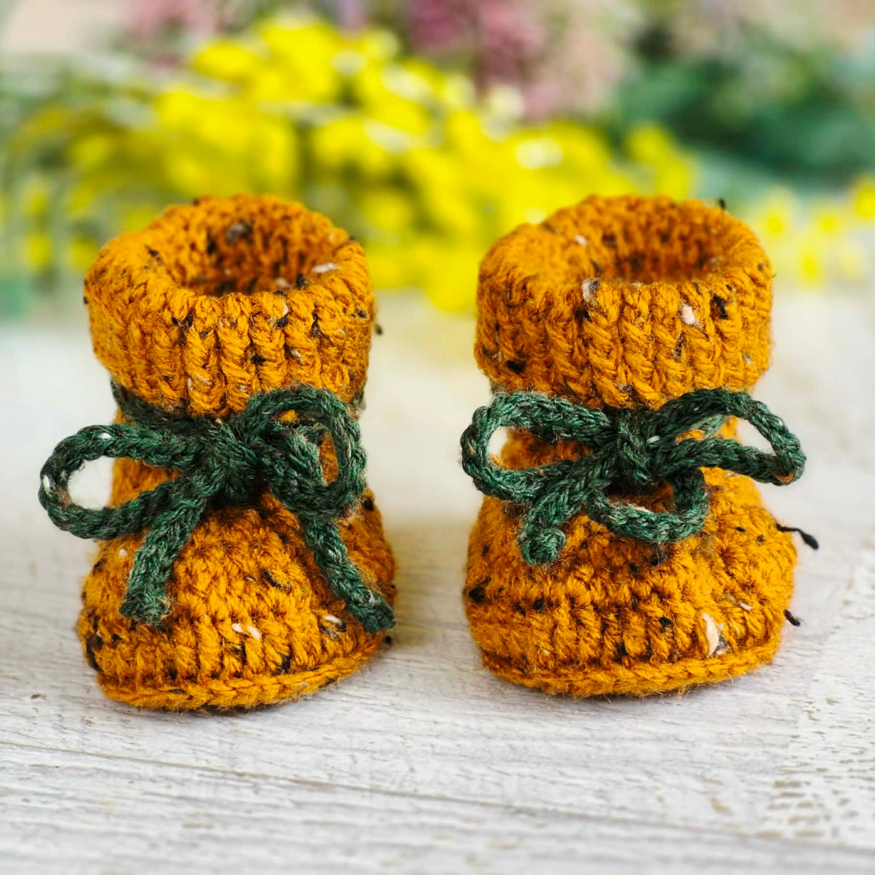 Baby Booties | Mustard Tweed | Newborn | Crochet | Knit | Shoes | Socks