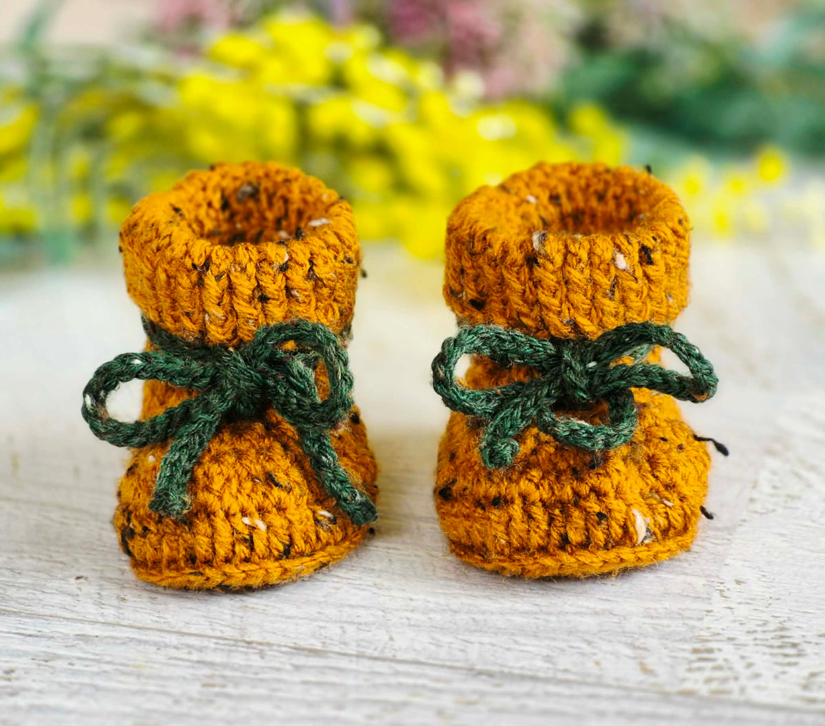 Baby Booties | Mustard Tweed | Newborn | Crochet | Knit | Shoes | Socks