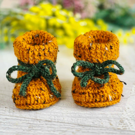 Baby Booties | Mustard Tweed | Newborn | Crochet | Knit | Shoes | Socks