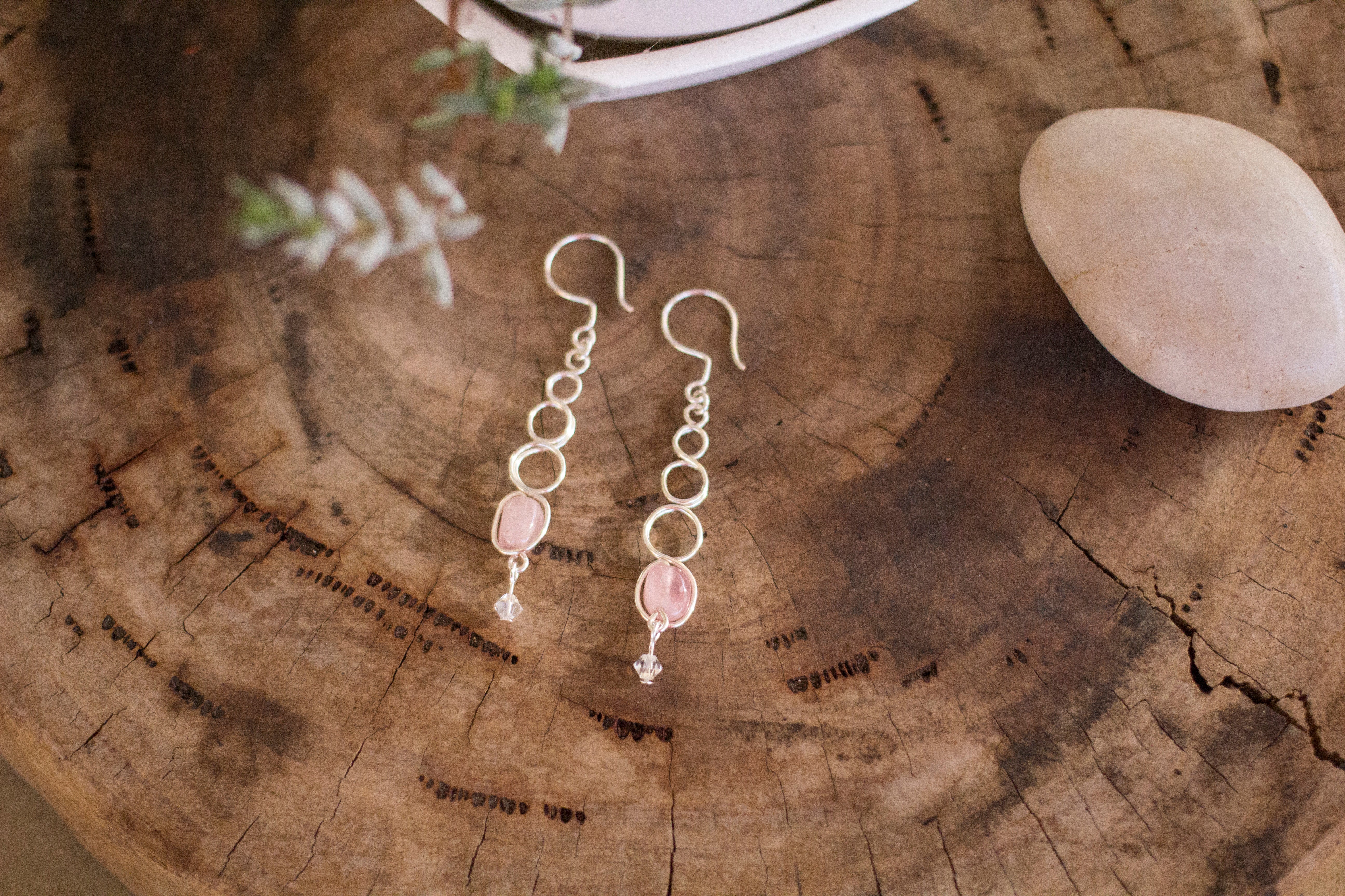 Rose Quartz Silver Looped Dangle Earrings