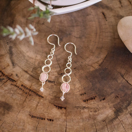 Rose Quartz Silver Looped Dangle Earrings