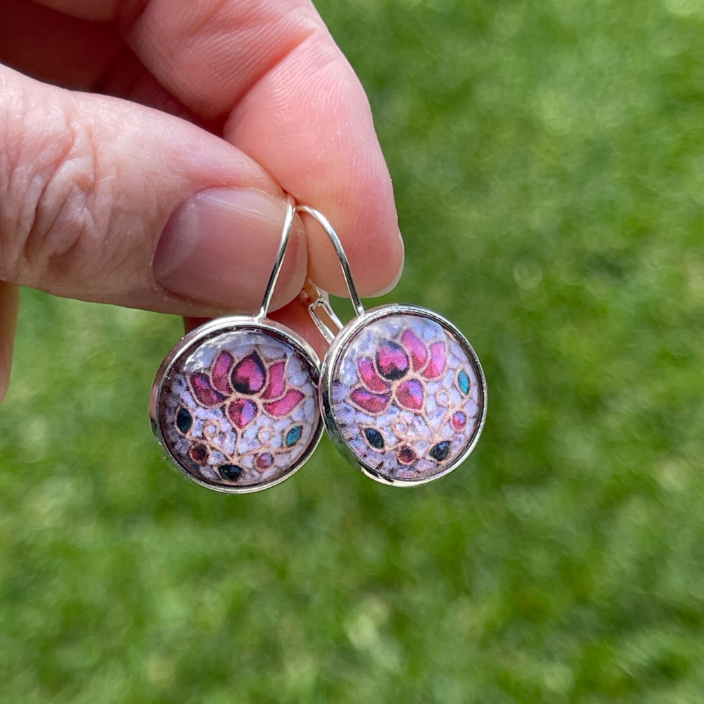Lotus Flower Design Earrings • Stained Glass Reimagined on Paper