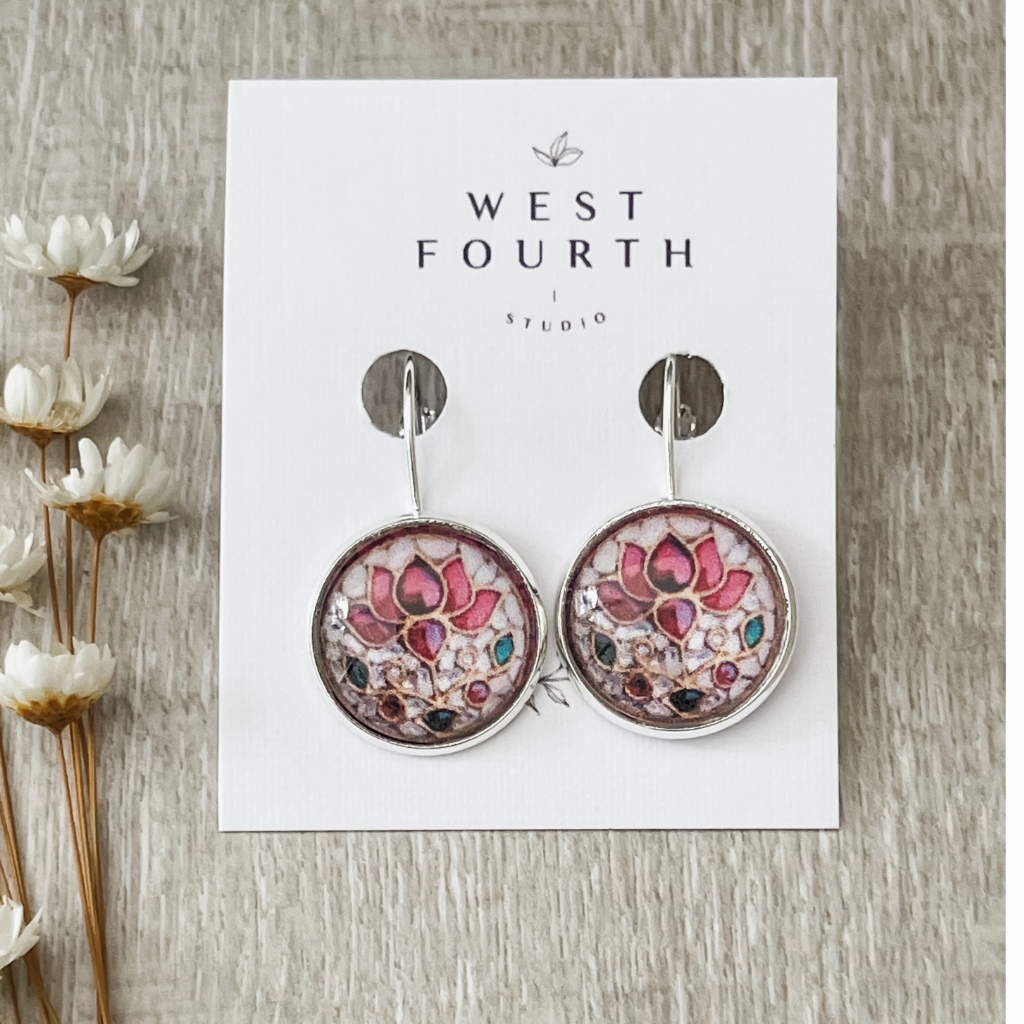 Lotus Flower Design Earrings • Stained Glass Reimagined on Paper