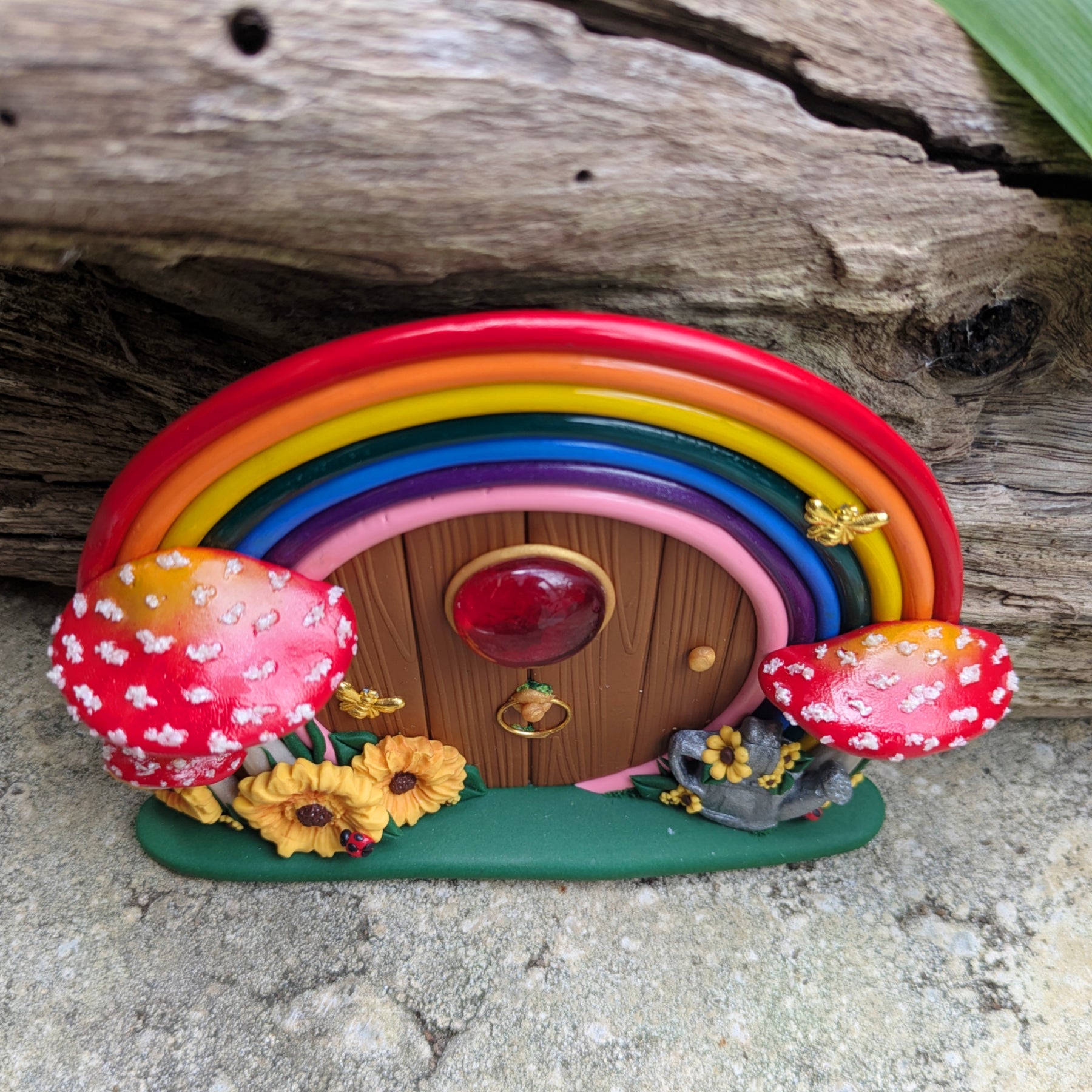 Rainbow Fairy Door with Sunflowers & Watering Can