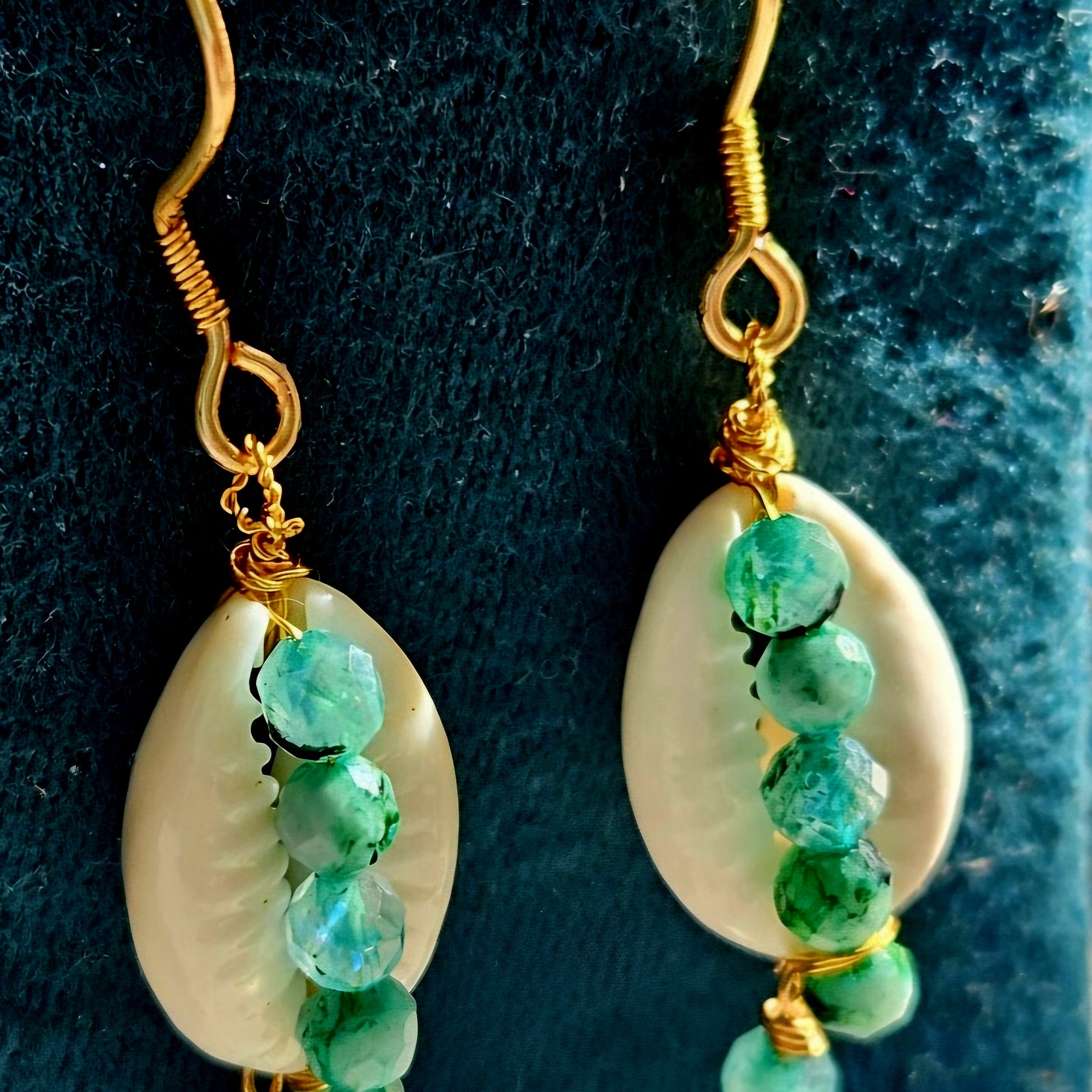 Tropical Ocean Inspired Green Labradorite & Conch Shell Earrings