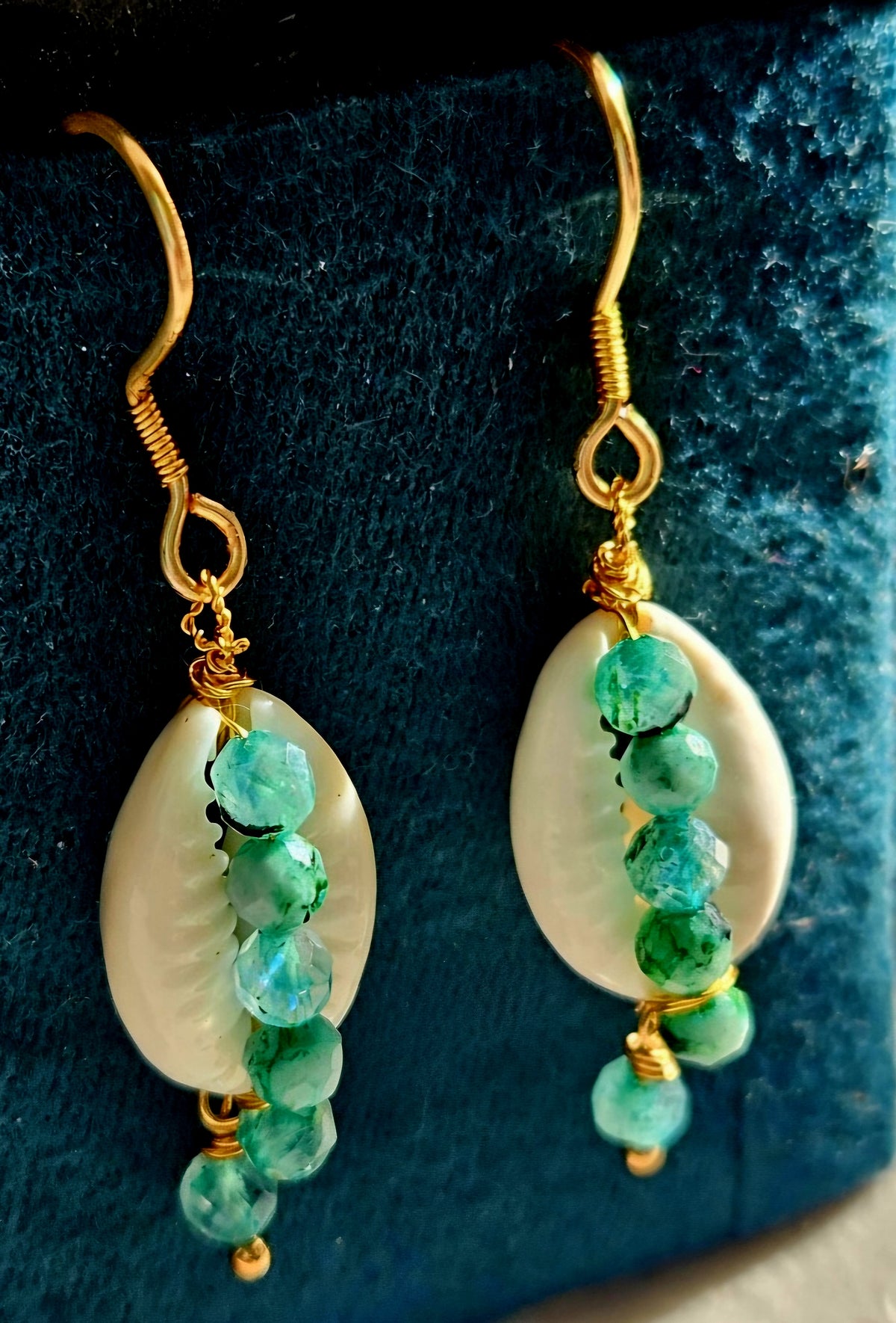 Tropical Ocean Inspired Green Labradorite & Conch Shell Earrings
