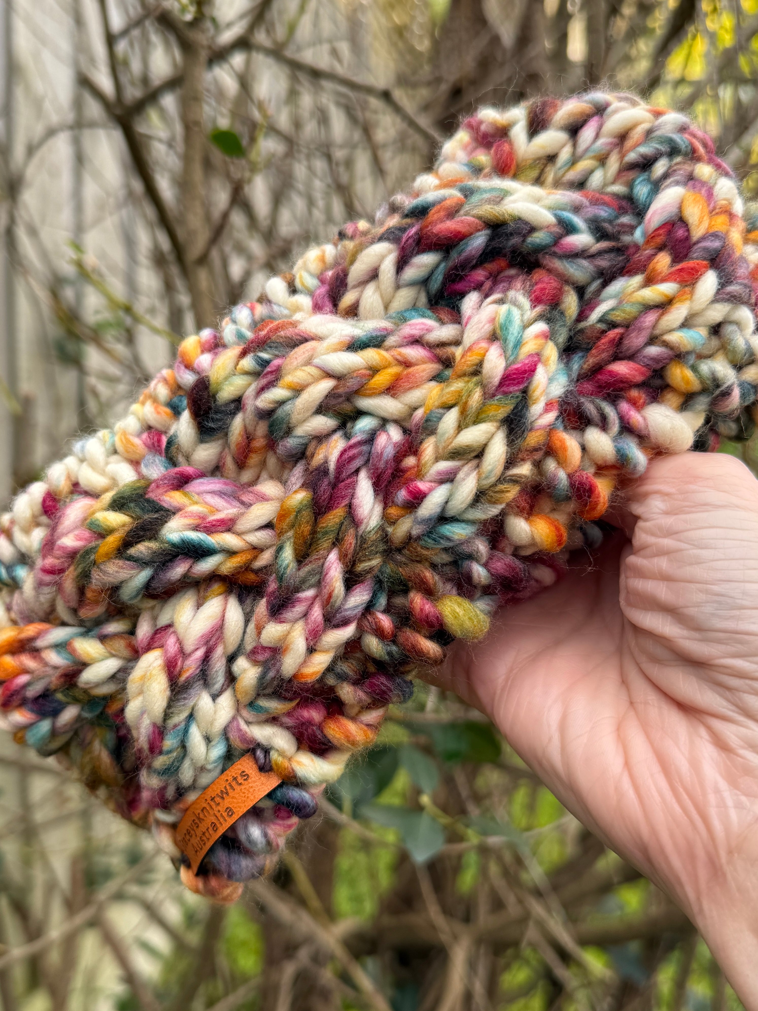 Hand Knitted Headband, Merino Wool Stretchy Ladies Rainbow Headband