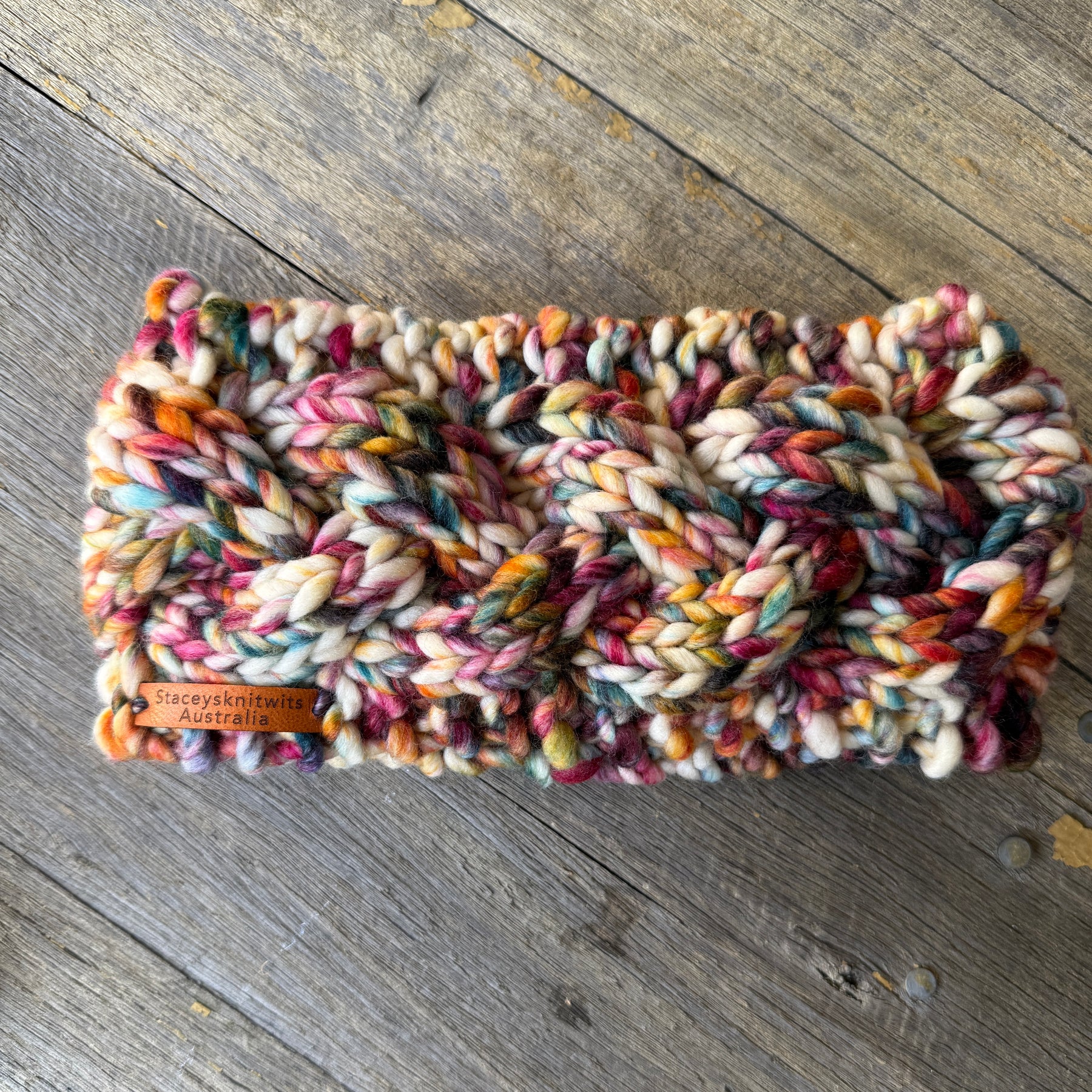 Hand Knitted Headband, Merino Wool Stretchy Ladies Rainbow Headband