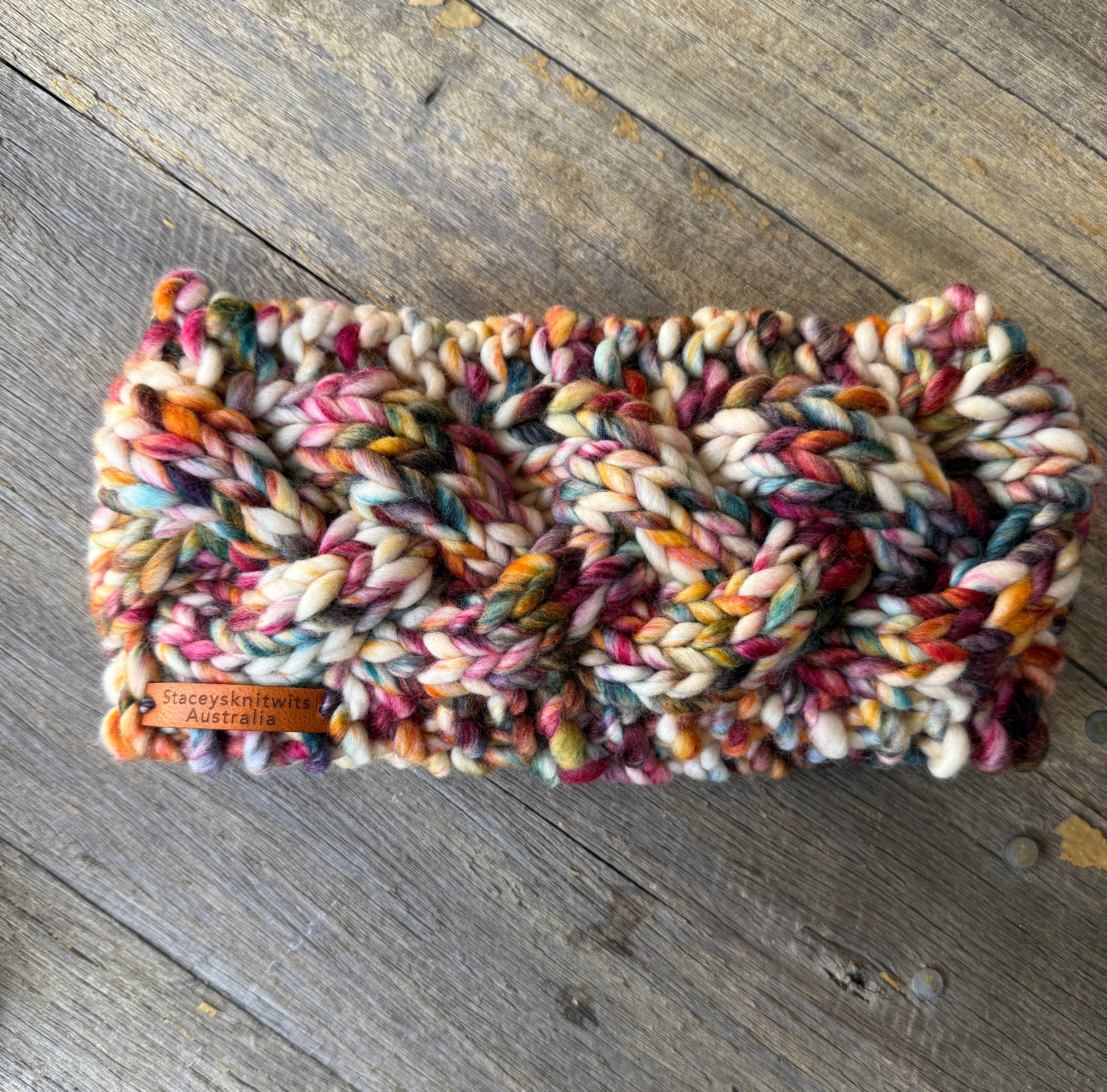 Hand Knitted Headband, Merino Wool Stretchy Ladies Rainbow Headband