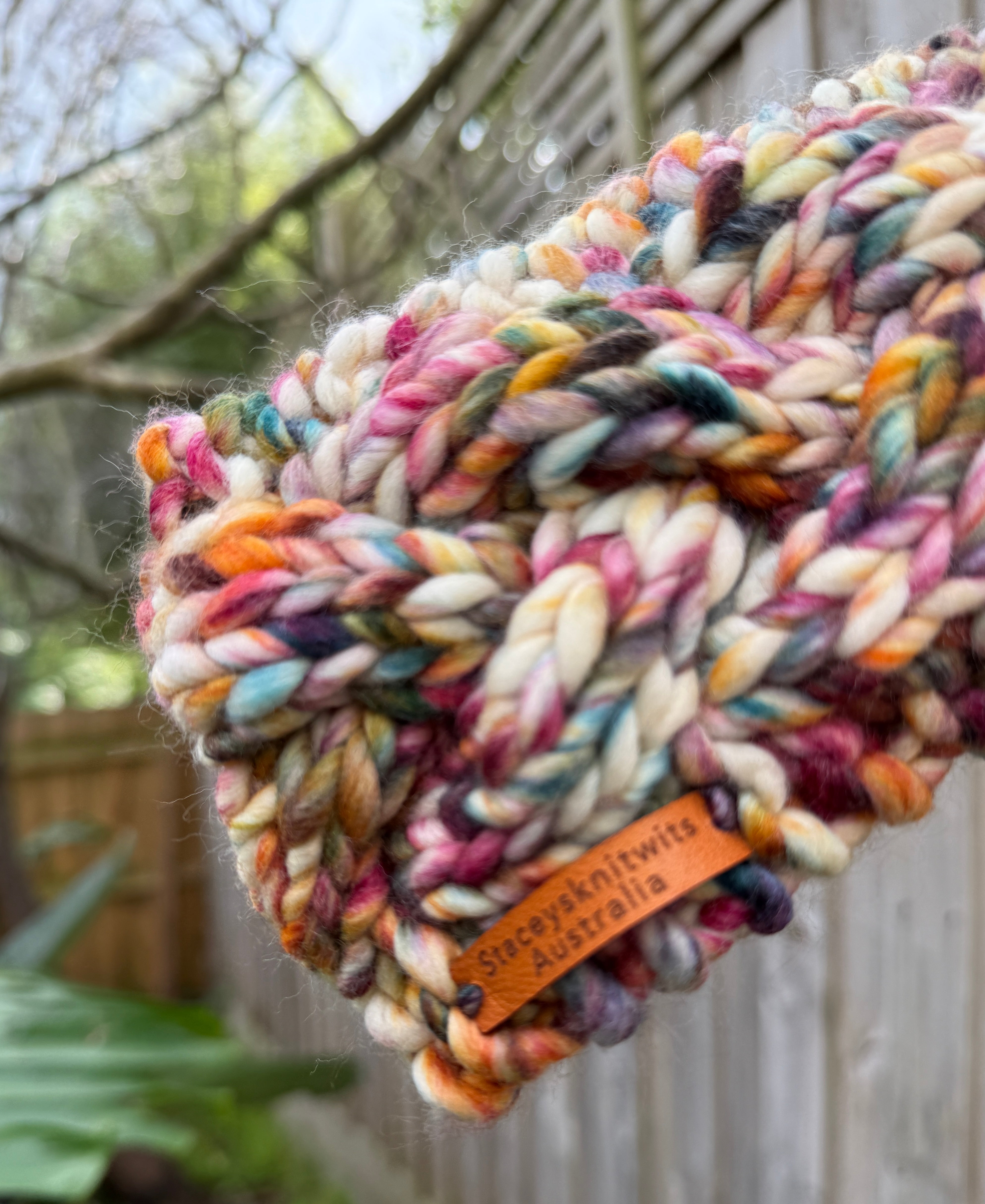 Hand Knitted Headband, Merino Wool Stretchy Ladies Rainbow Headband