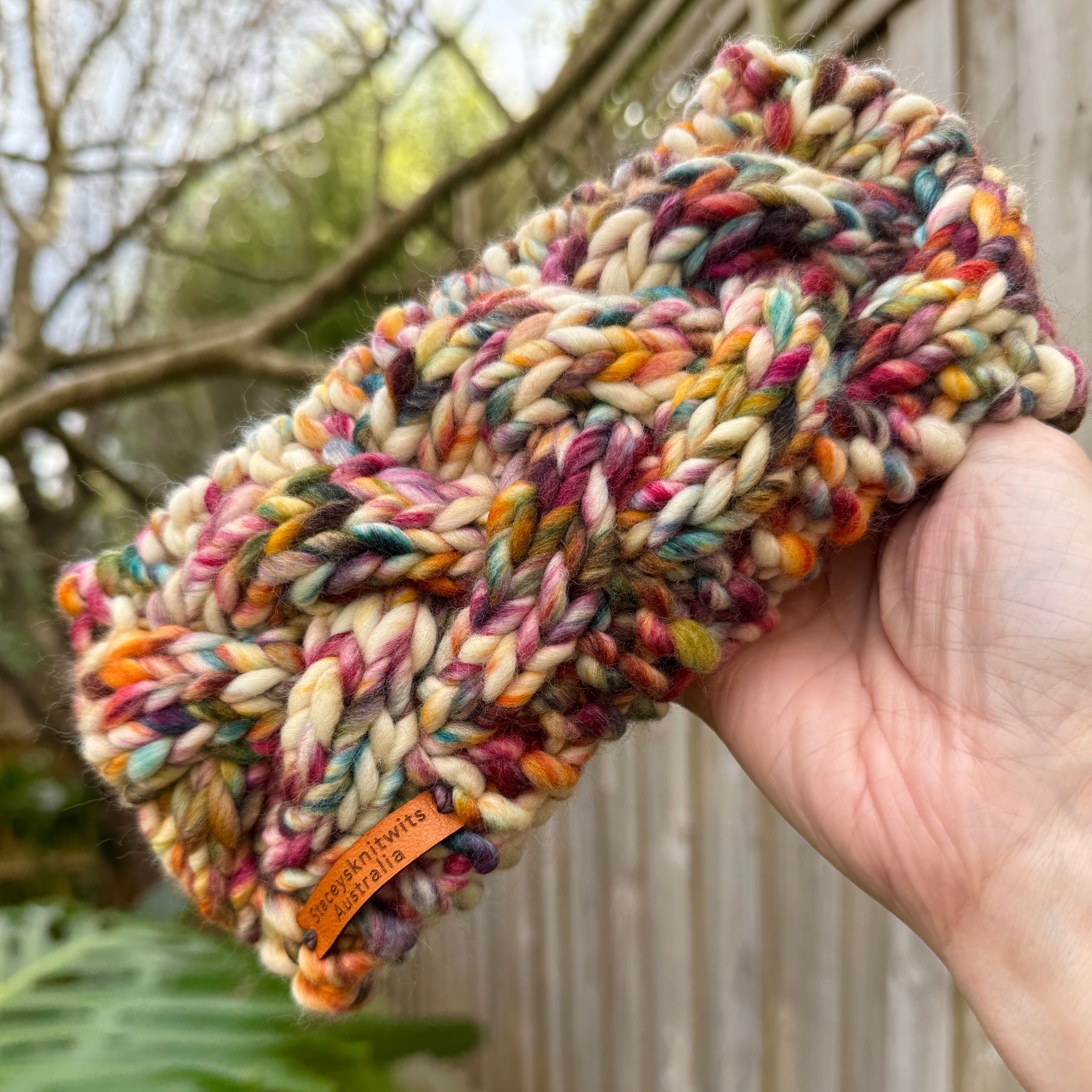 Hand Knitted Headband, Merino Wool Stretchy Ladies Rainbow Headband