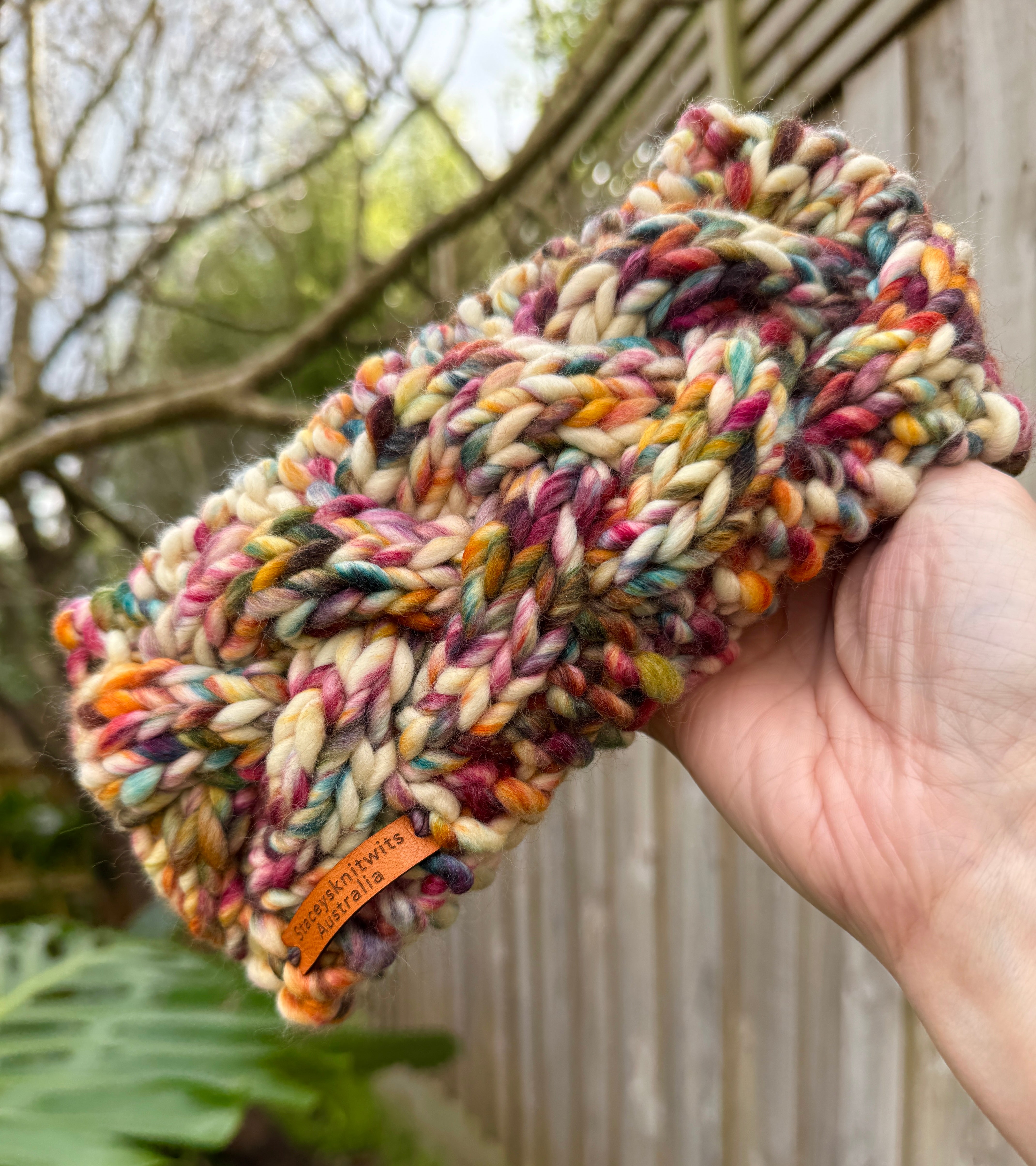 Hand Knitted Headband, Merino Wool Stretchy Ladies Rainbow Headband