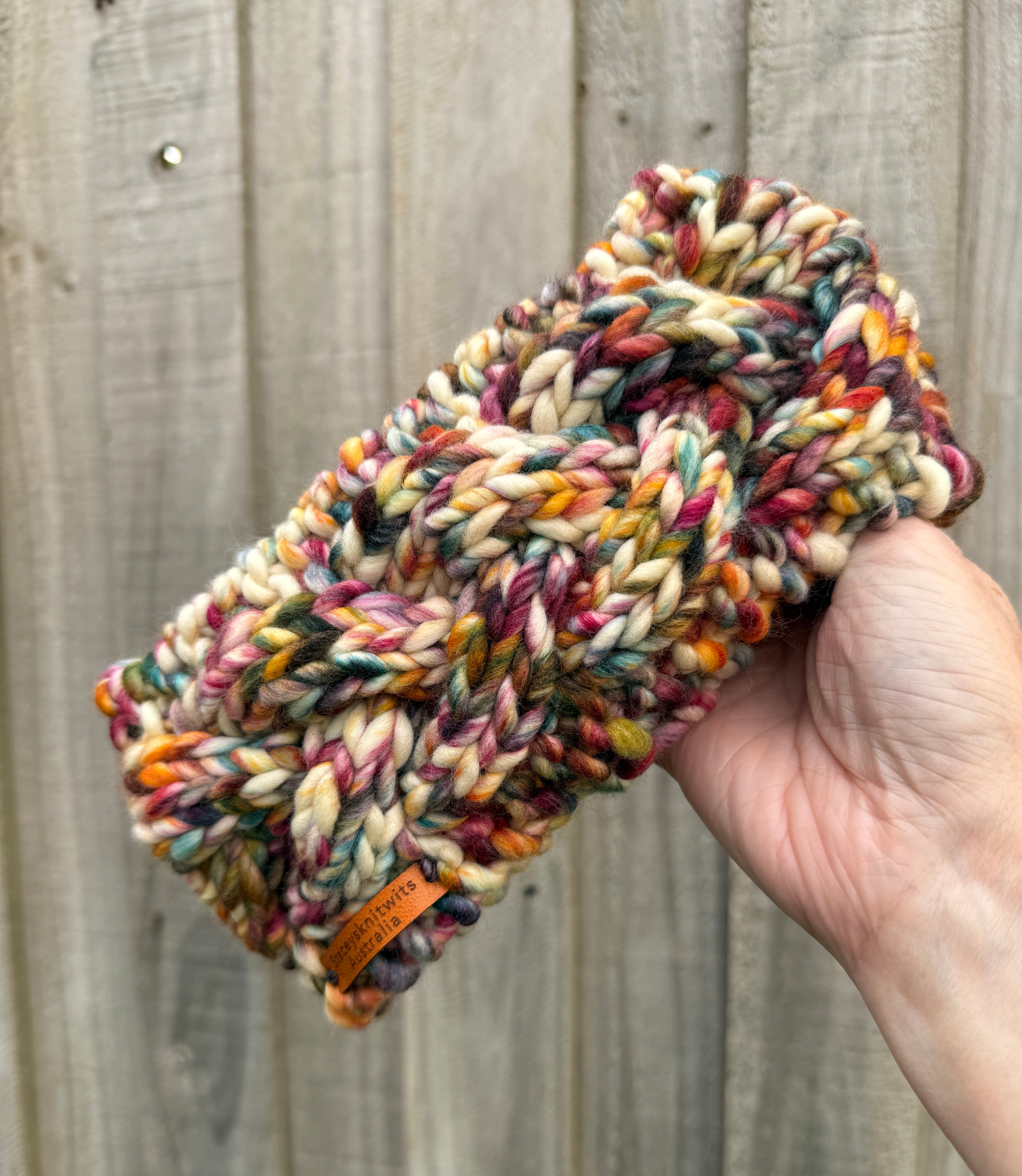 Hand Knitted Headband, Merino Wool Stretchy Ladies Rainbow Headband