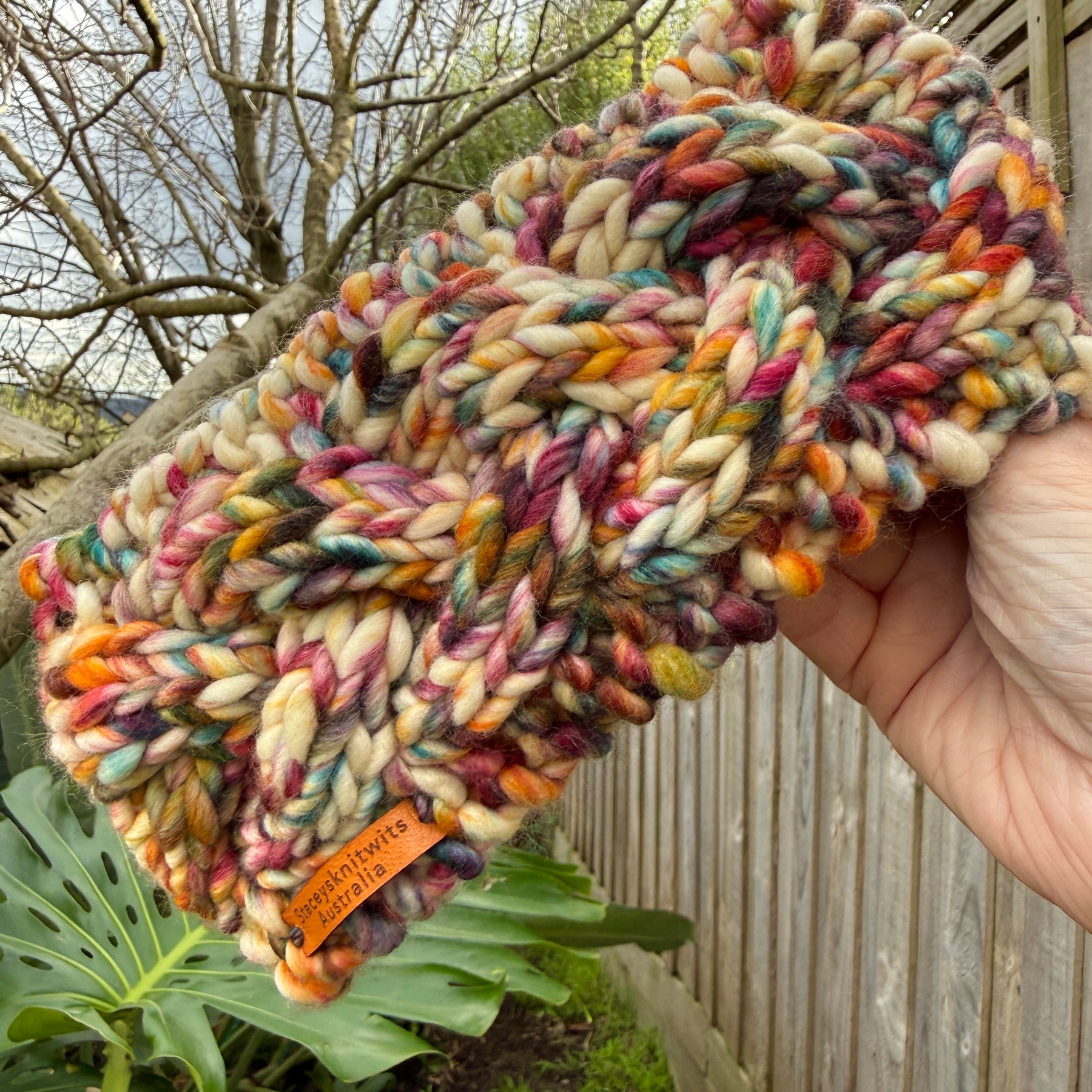 Hand Knitted Headband, Merino Wool Stretchy Ladies Rainbow Headband
